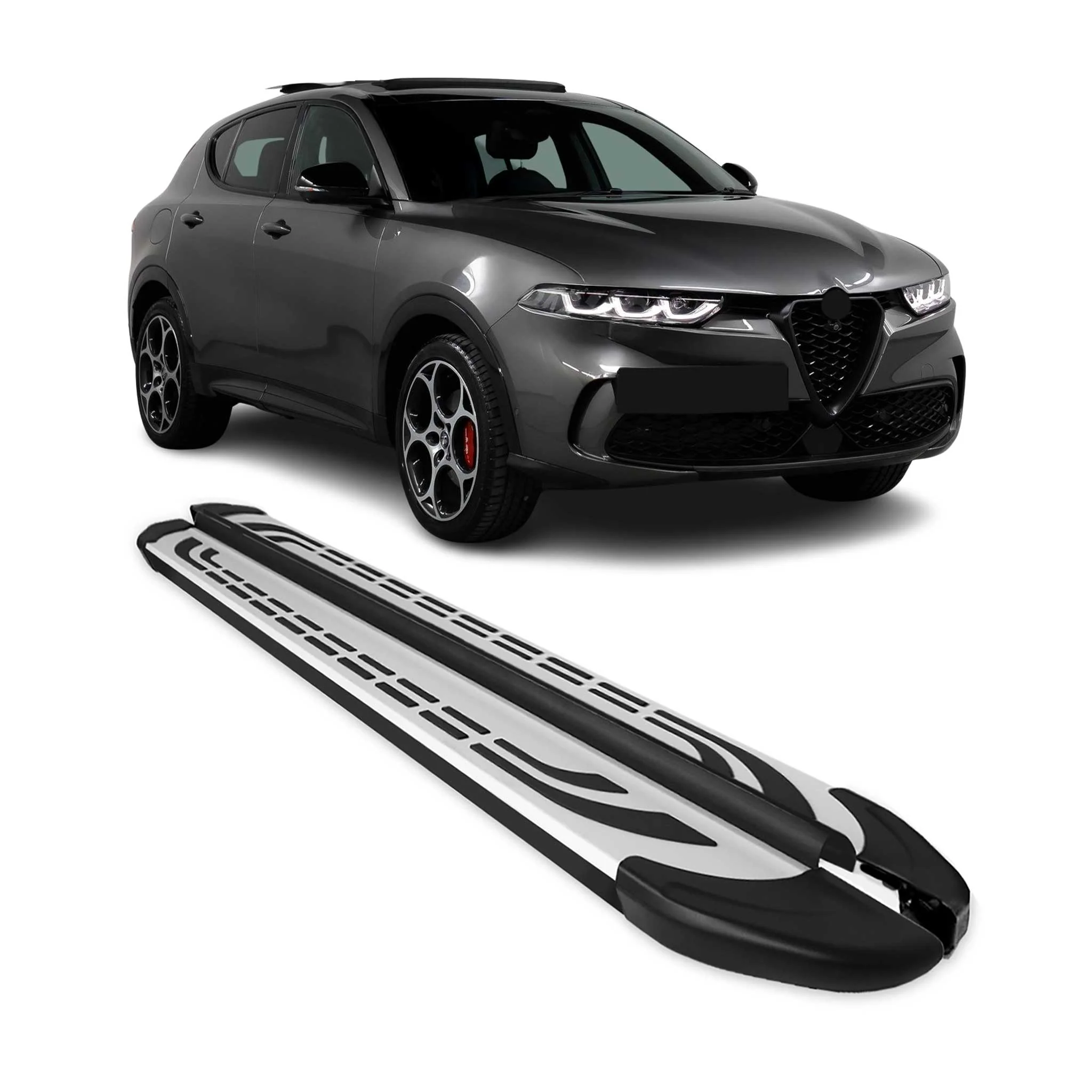 Trittbretter Seitenschweller für Alfa Romeo Tonale 2022-2026 Silber Schwarz 2x