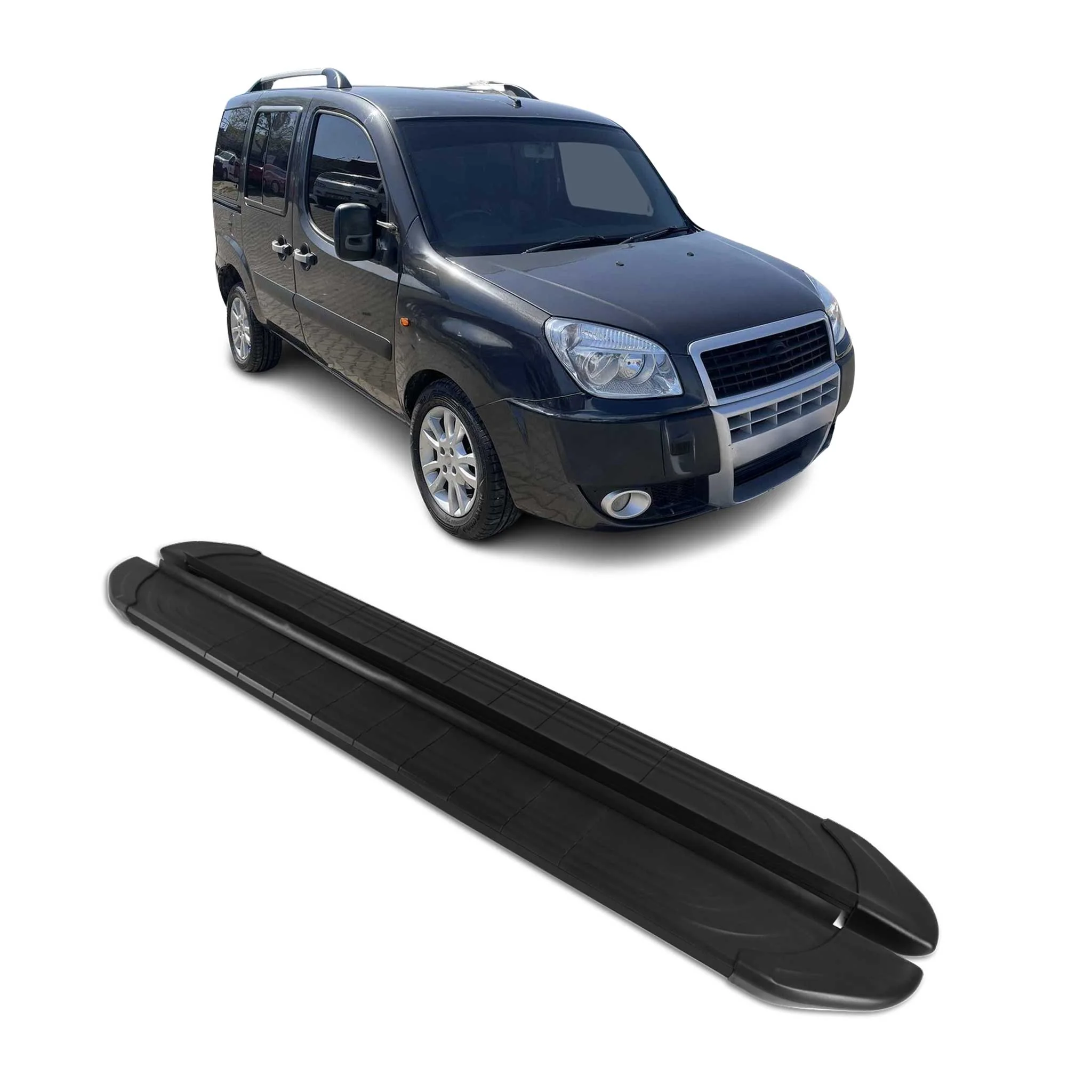 Trittbretter Seitenschweller für Fiat Doblo L1 Kurzer 2000-2010 Alu Schwarz 2tlg