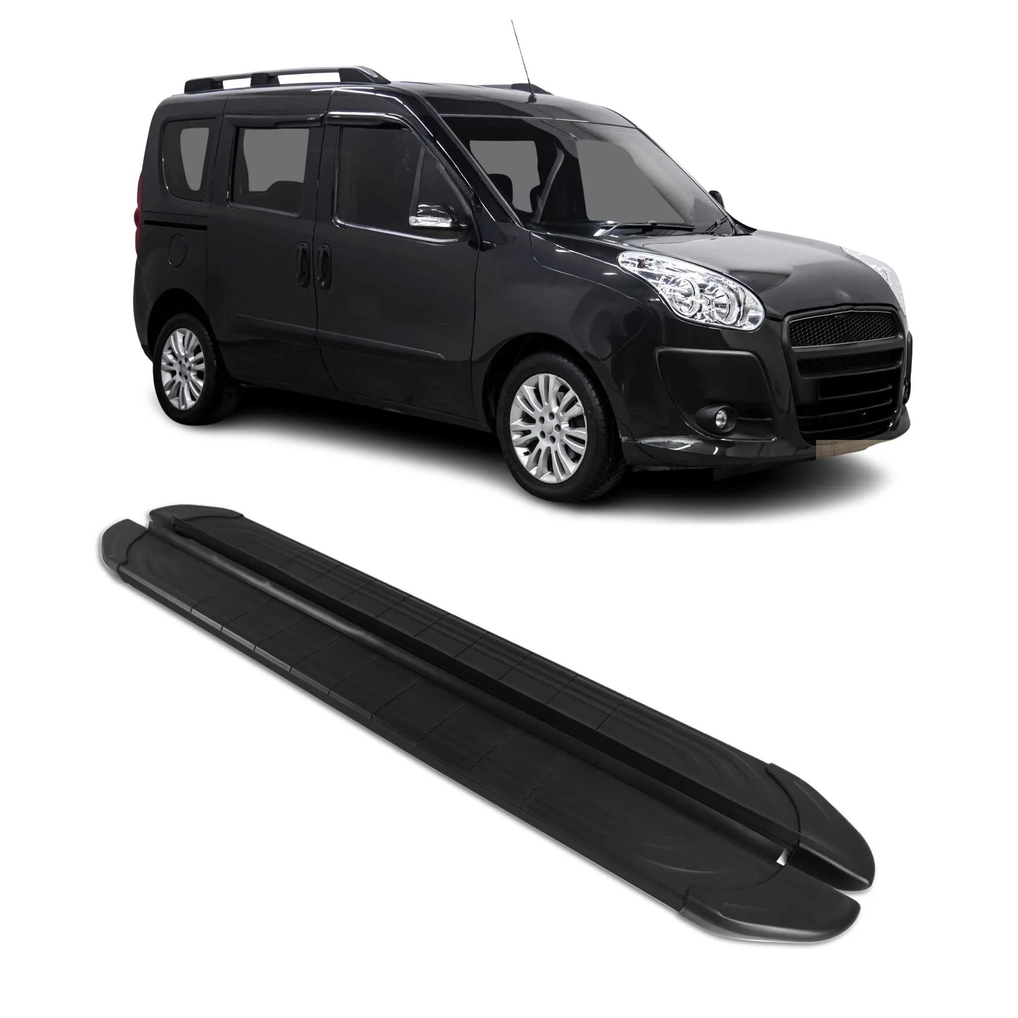 Trittbretter Seitenschweller für Fiat Doblo L1 Kurzer 2010-2024 Alu Schwarz 2tlg