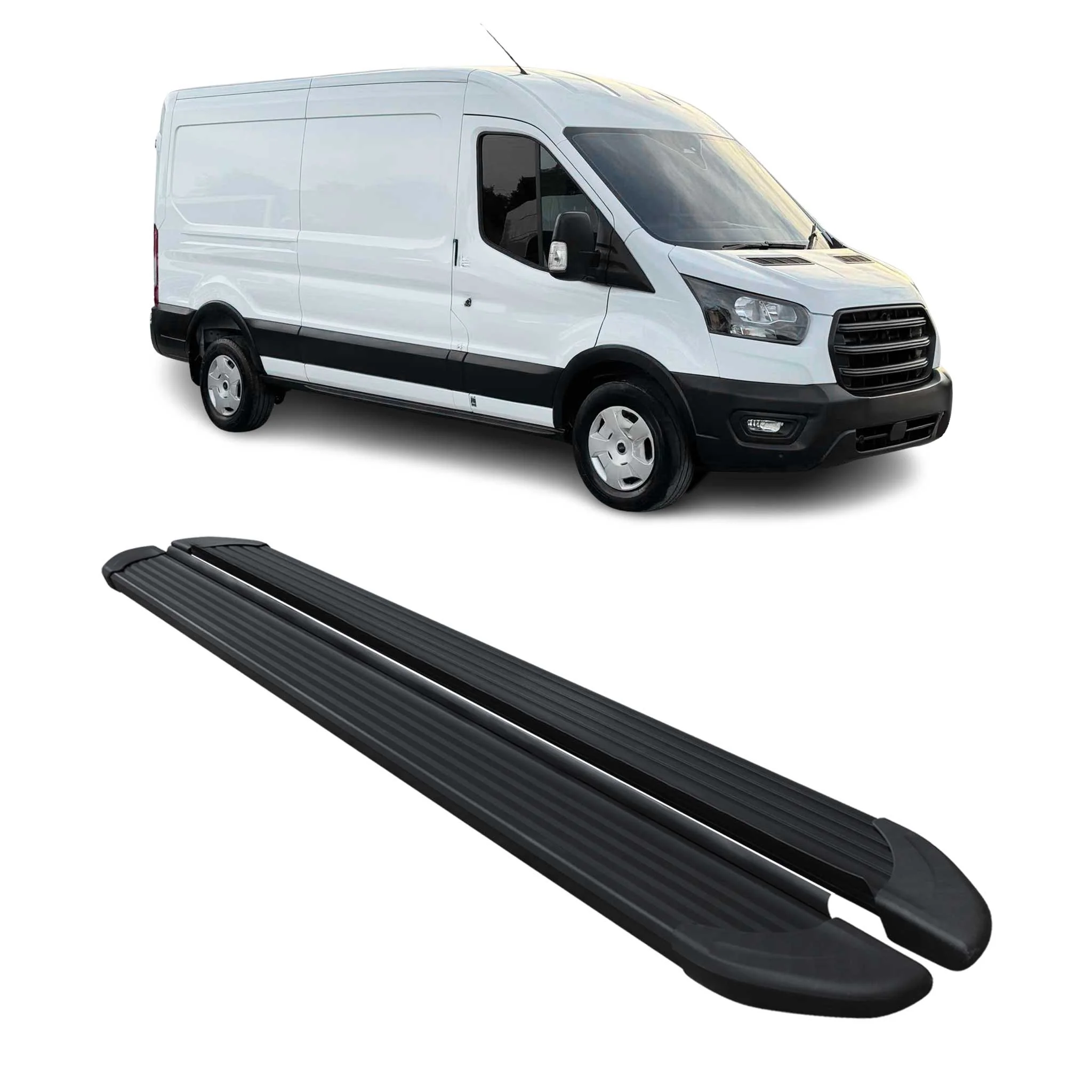 Trittbretter Seitenschweller für Ford e-Transit 2022-2026 L3 Alu Schwarz 2x