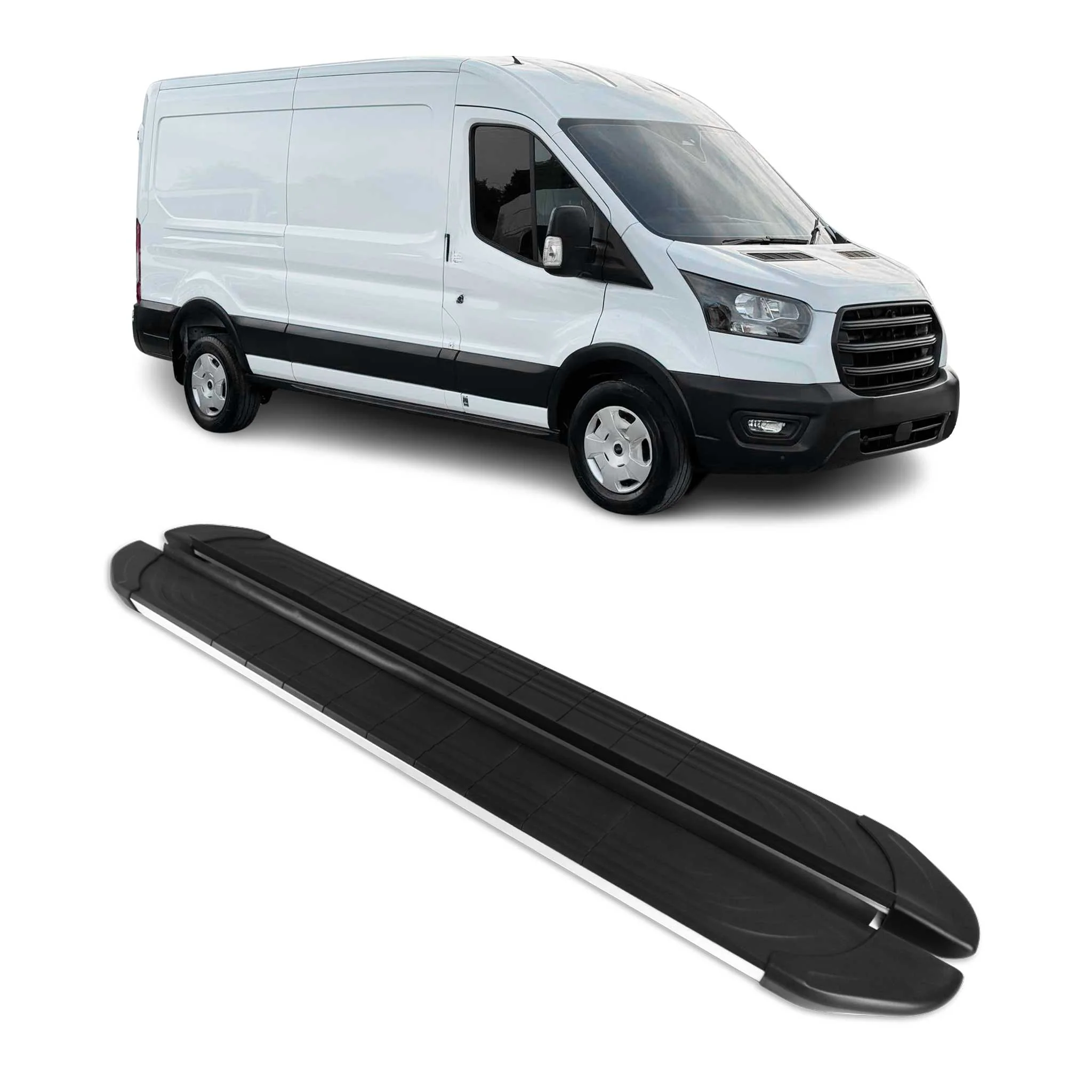 Trittbretter Seitenschweller für Ford e-Transit 2022-2026 L3 Aluminium Silber