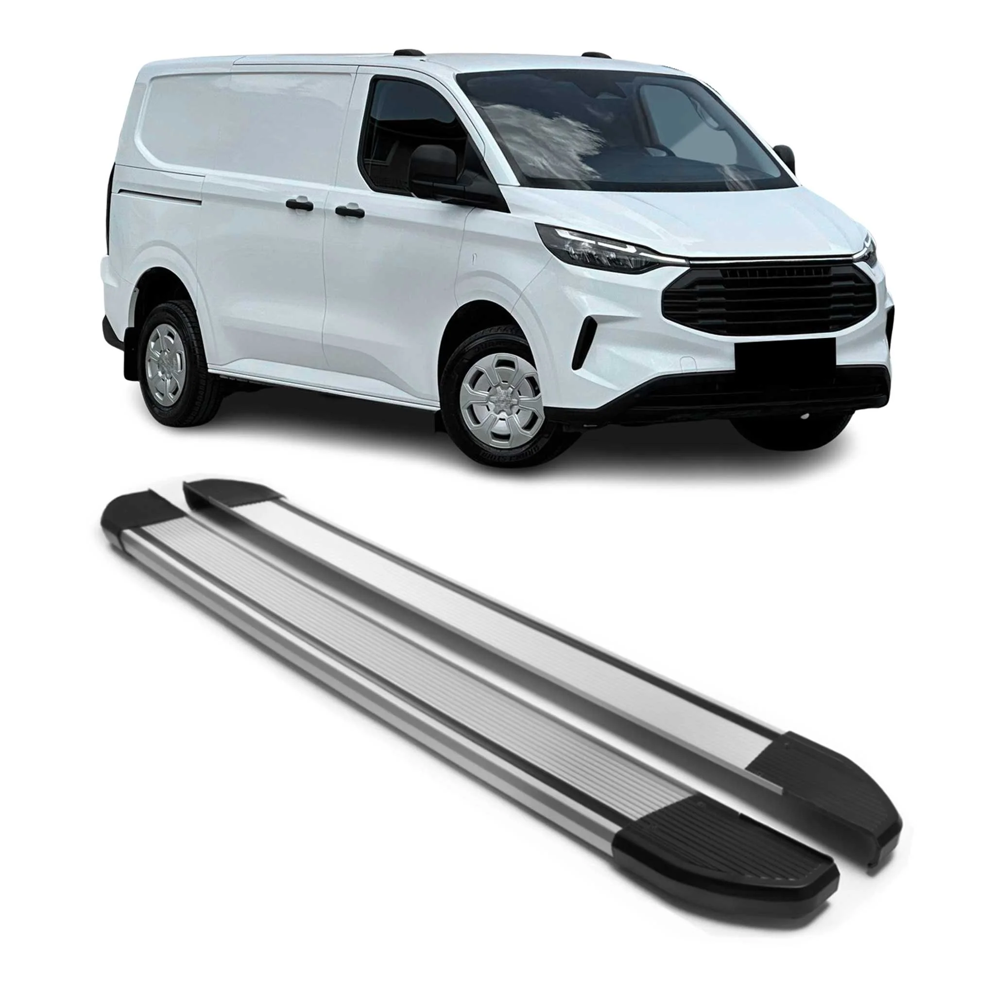 Trittbretter Seitenschweller für Ford Tourneo Custom 2023-2026 L1 Alu Grau 2 tlg