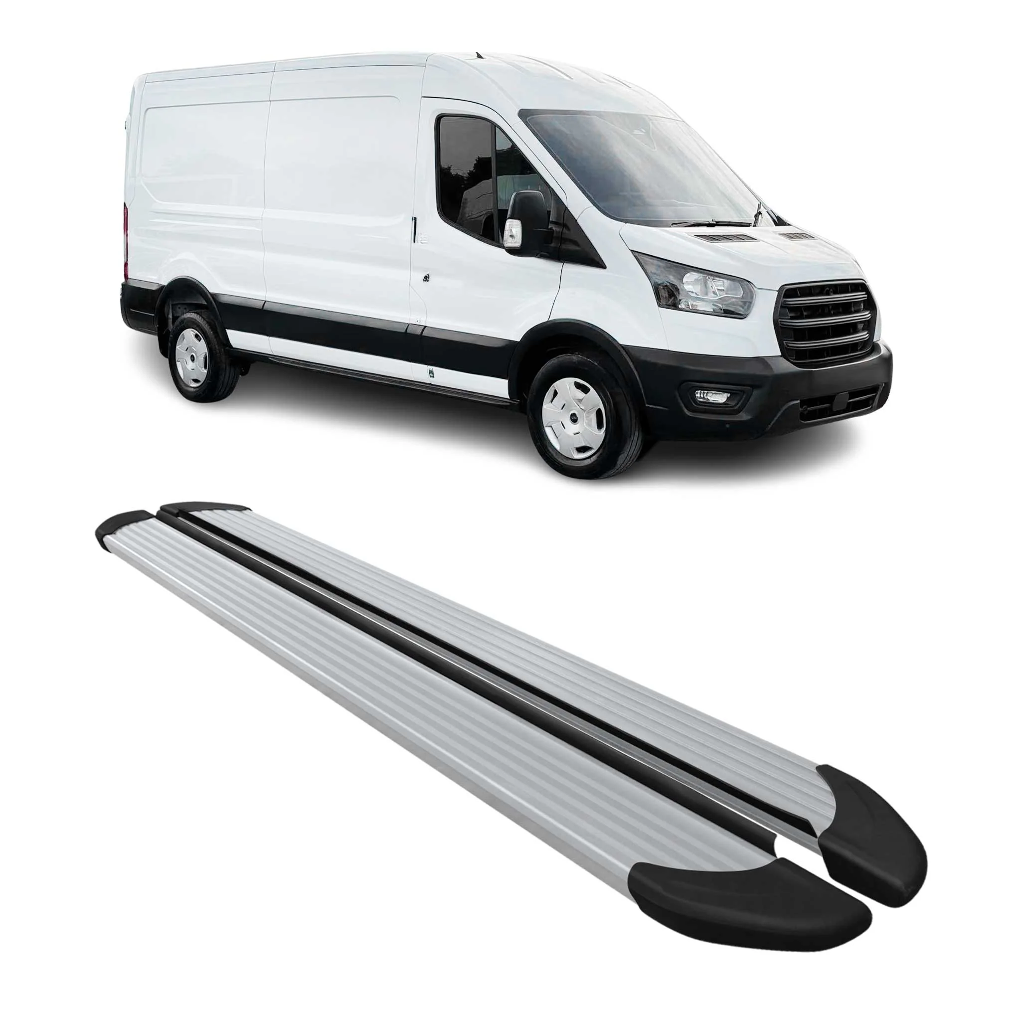 Trittbretter Seitenschweller für Ford Transit 2015-2026 L3 Aluminium Silber 2x