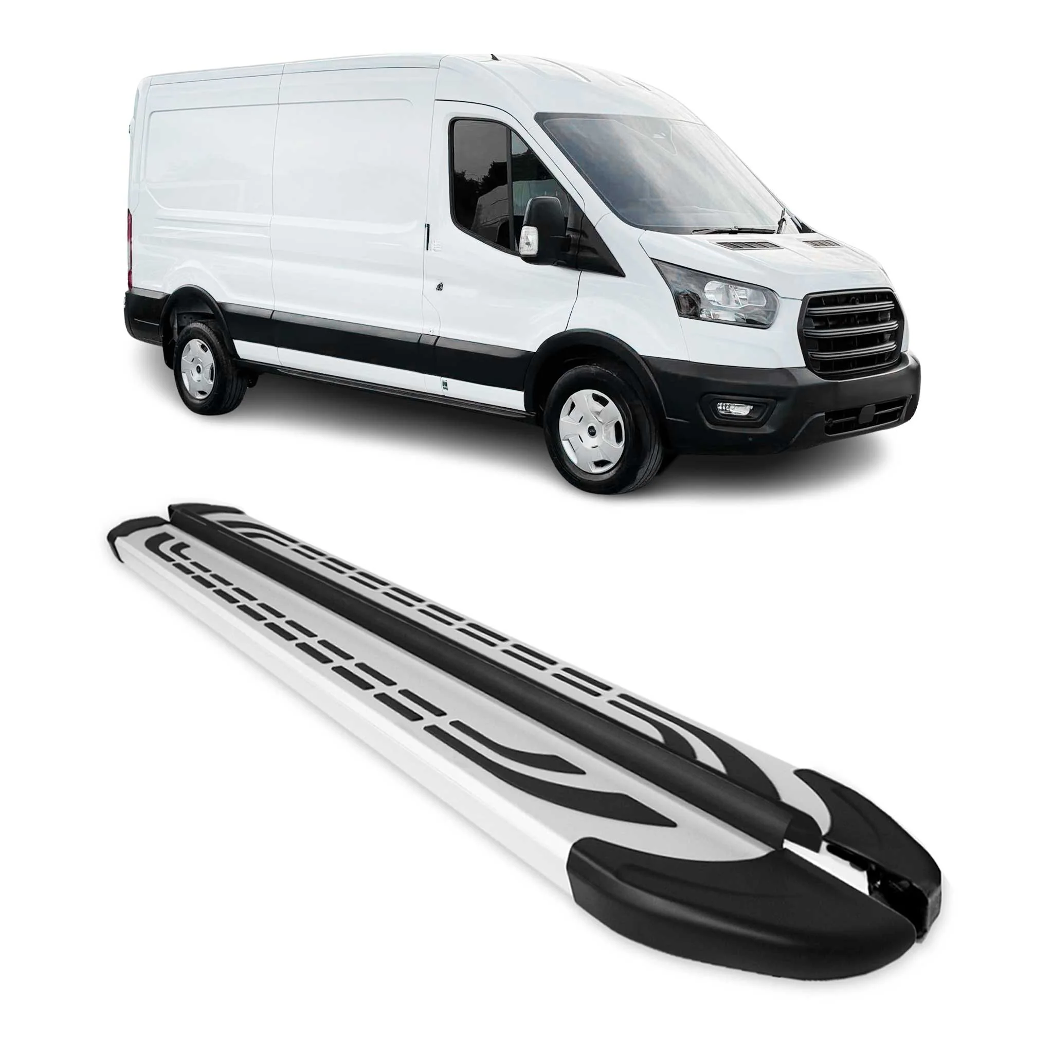 Trittbretter Seitenschweller für Ford Transit 2015-2026 L3 Silber Aluminium 2x