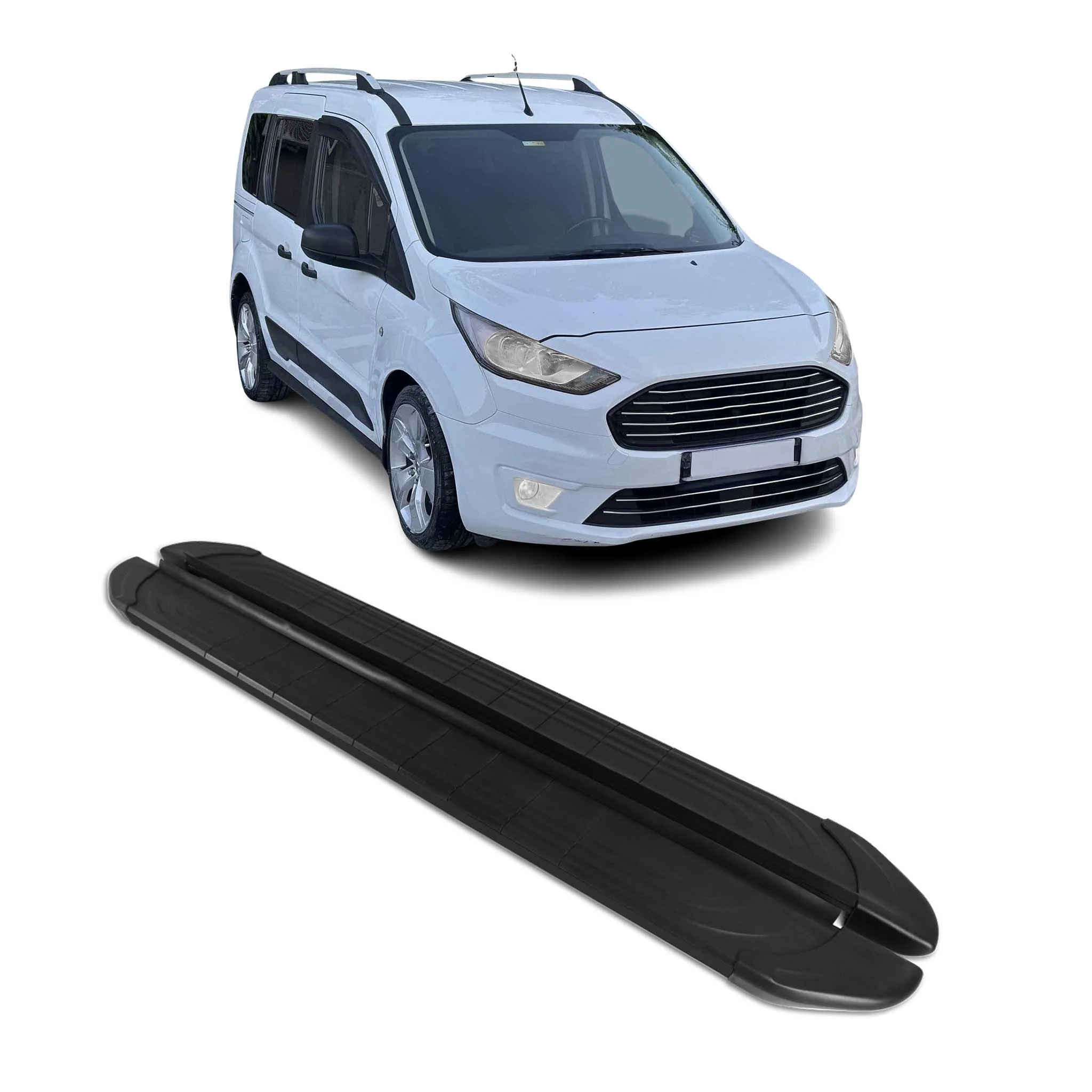 Trittbretter Seitenschweller für Ford Transit Connect 2014-2024 L1 Alu Schwarz
