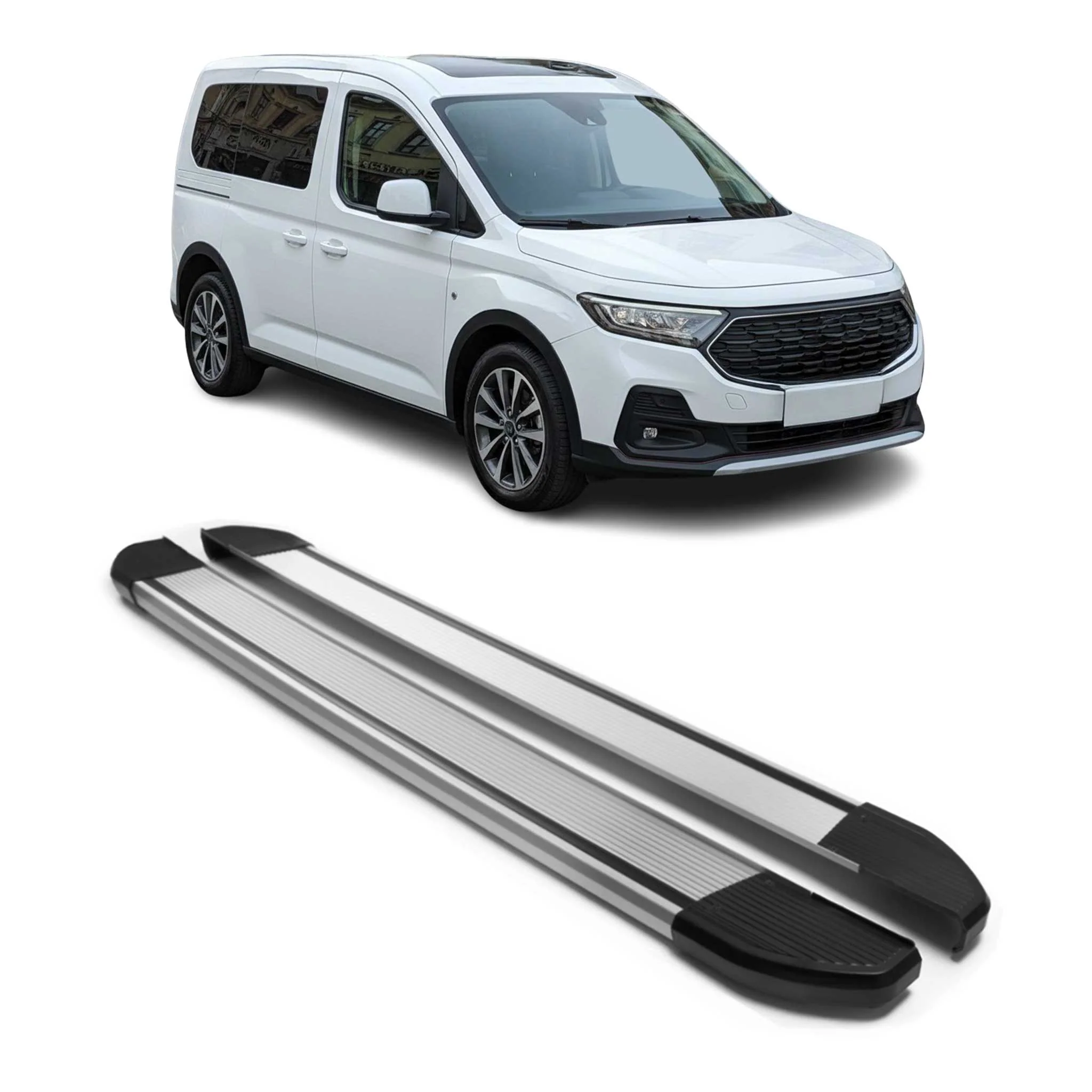 Trittbretter Seitenschweller für Ford Transit Connect 2019-21 L1 FL Alu Grau 2x