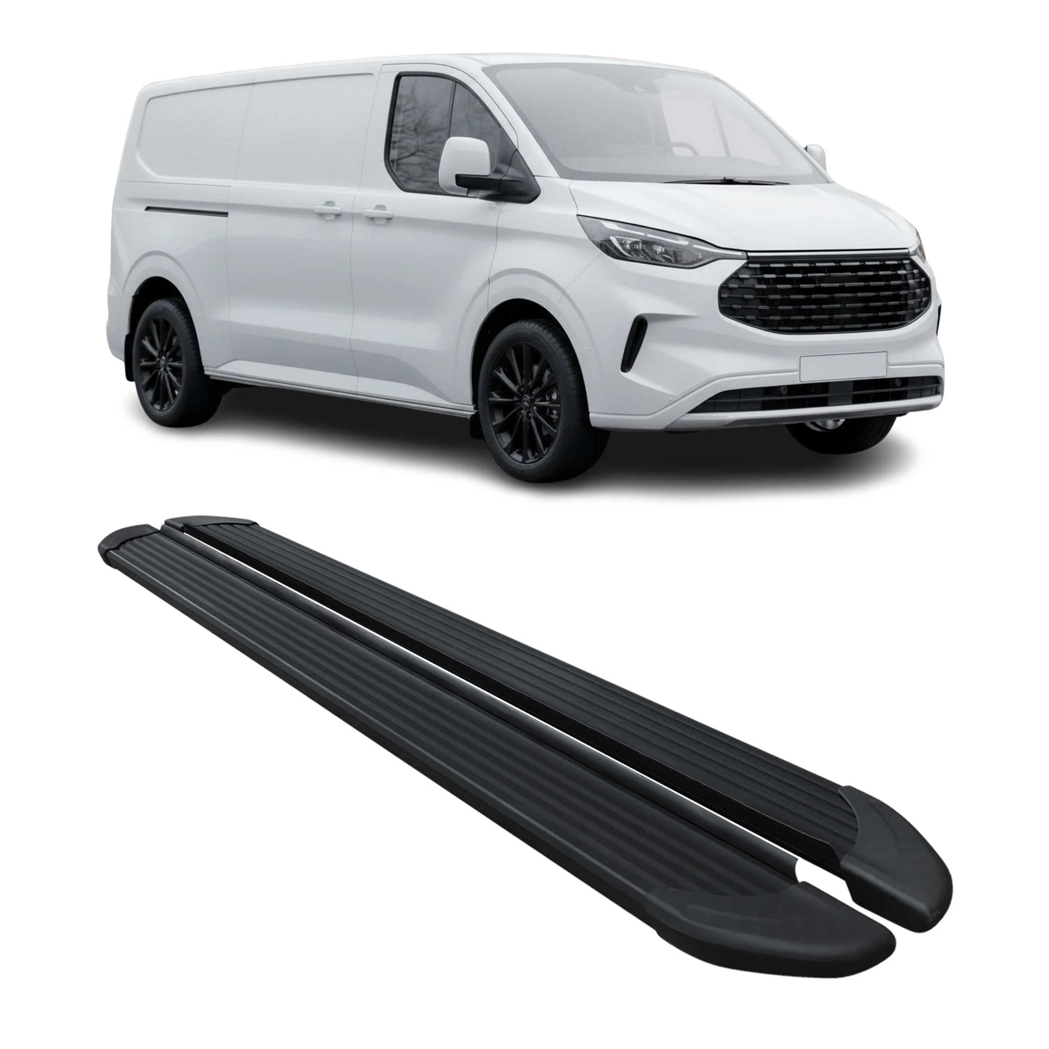 Trittbretter Seitenschweller für Ford Transit Custom 2023-2026 L2 Alu Schwarz 2x