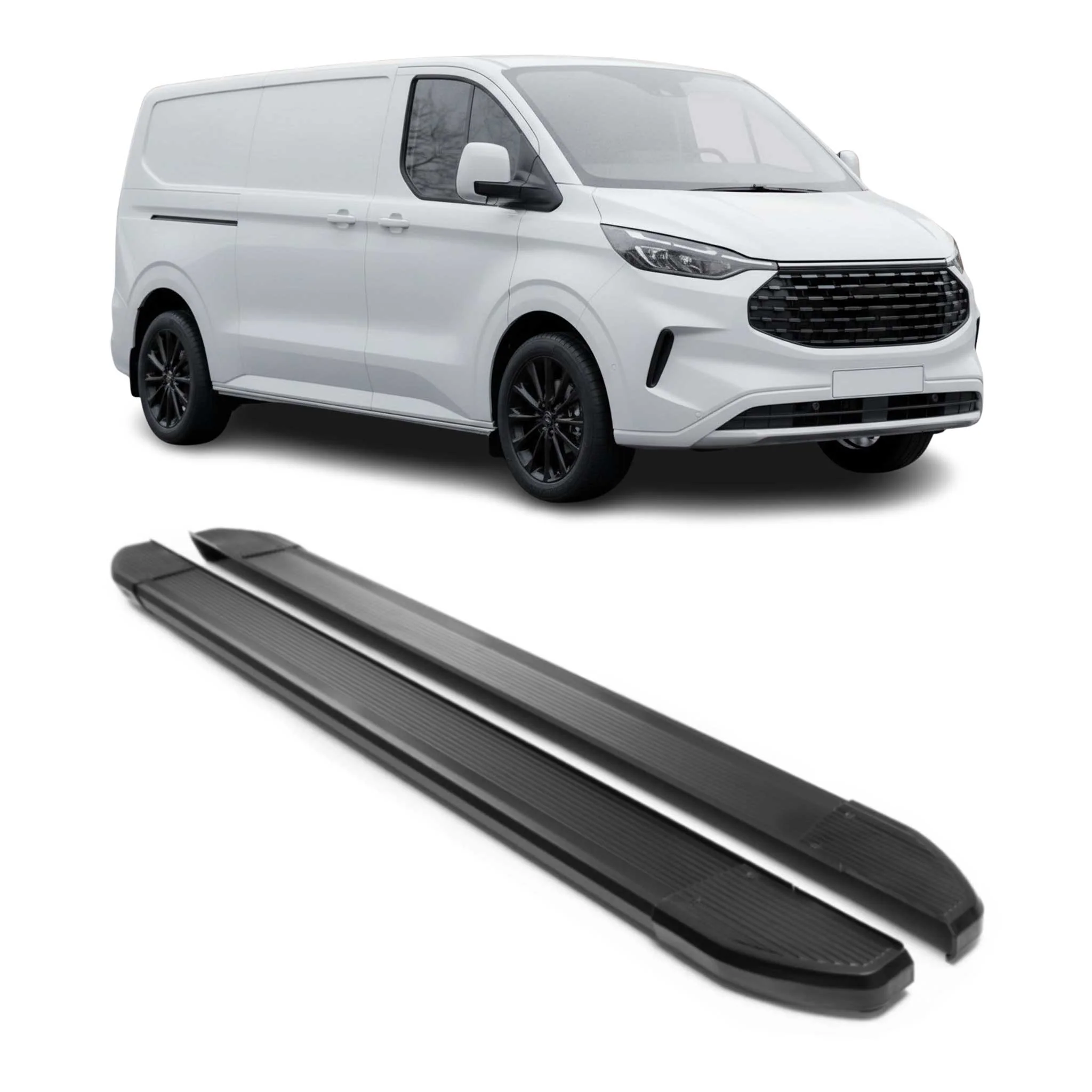 Trittbretter Seitenschweller für Ford Transit Custom 2023-2026 L2 Schwarz Alu 2x
