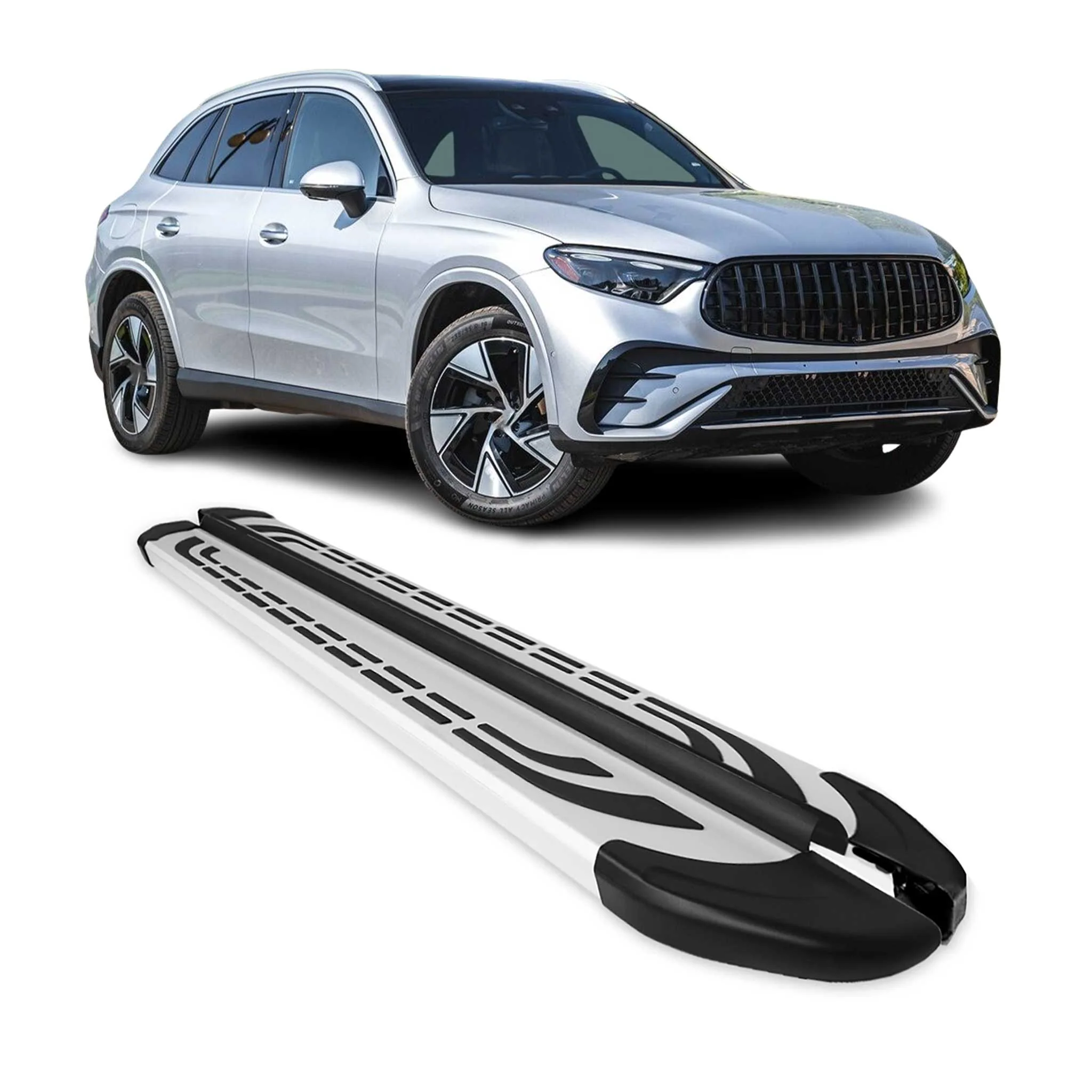 Trittbretter Seitenschweller für Mercedes GLC X254 2022-2026 Silber Alu 2 tlg