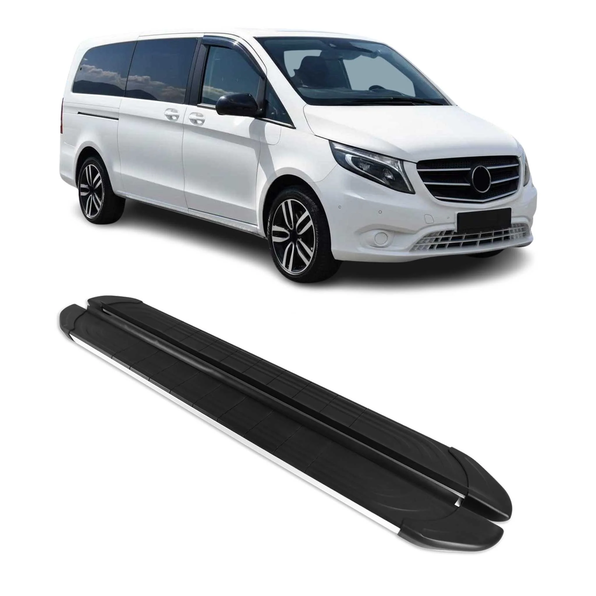 Trittbretter Schweller für Mercedes Vito W447 2014-2026 Langer L3 Alu Schwarz