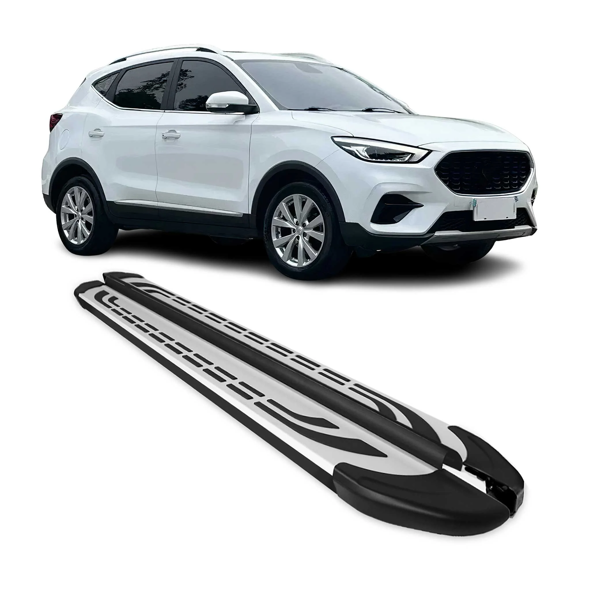 Trittbretter Seitenschweller für MG ZS 2017-2026 Silber Schwarz Aluminium 2 tlg
