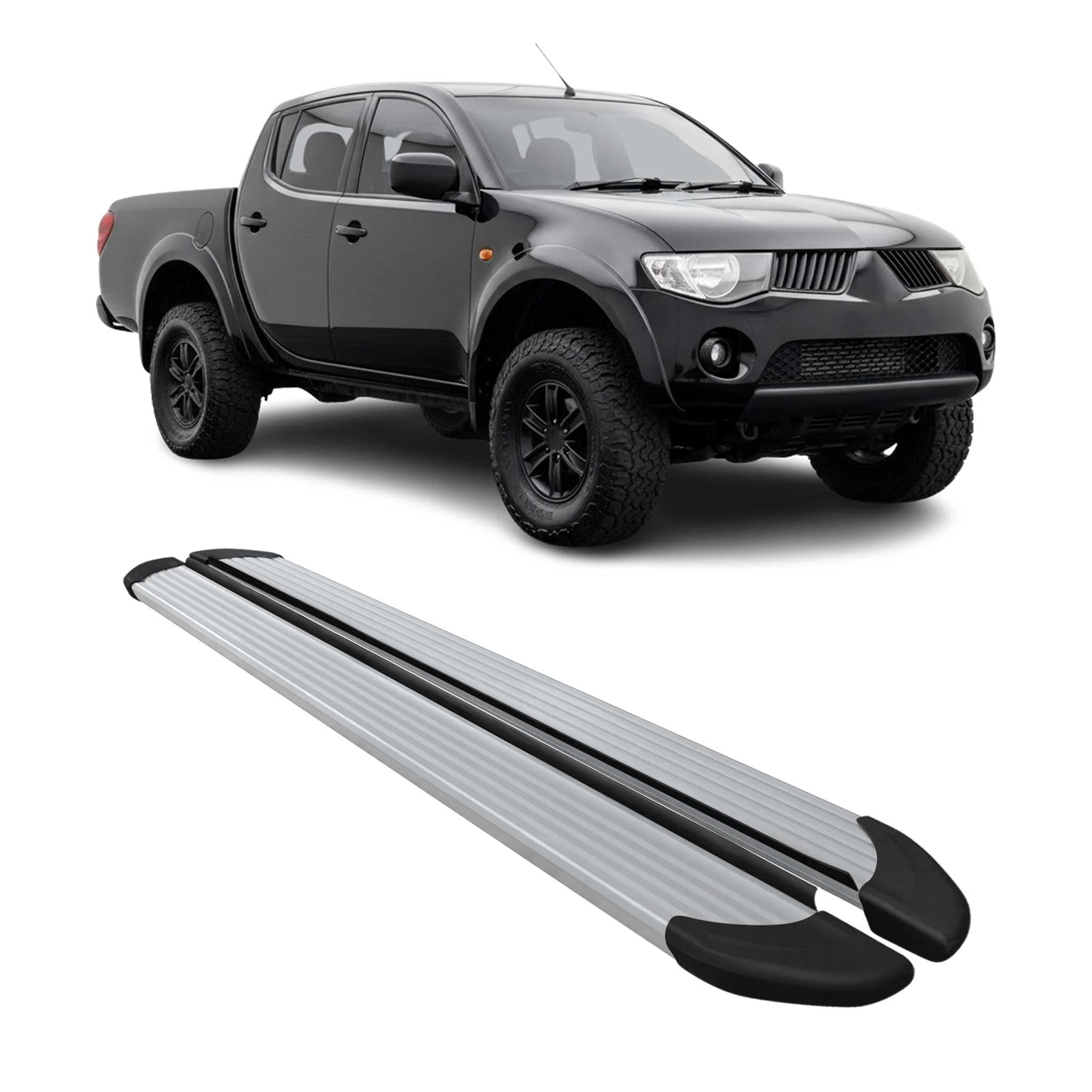 Seitenschweller Trittbretter für Mitsubishi L200 DoubleCab 2005-2014 Alu Grau