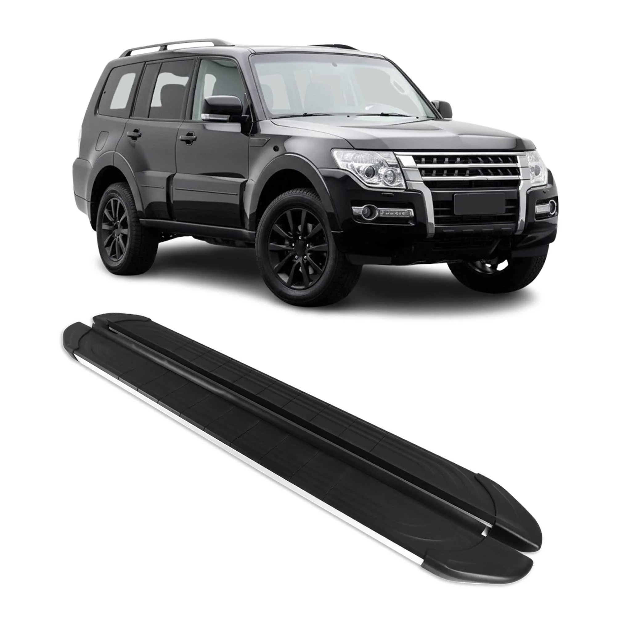 Trittbretter Seitenschweller für Mitsubishi Pajero 2006-2021 Alu Schwarz Grau