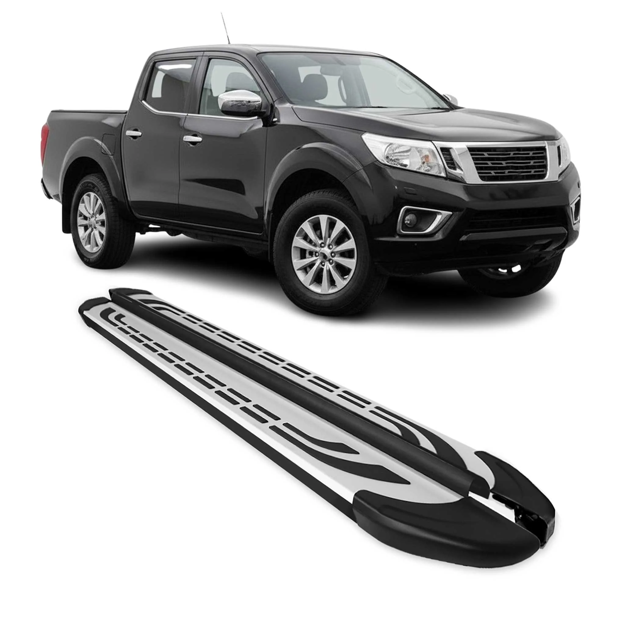 Trittbretter Schweller für Nissan Navara D23 2015-23 Double Cab Alu Schwarz Grau