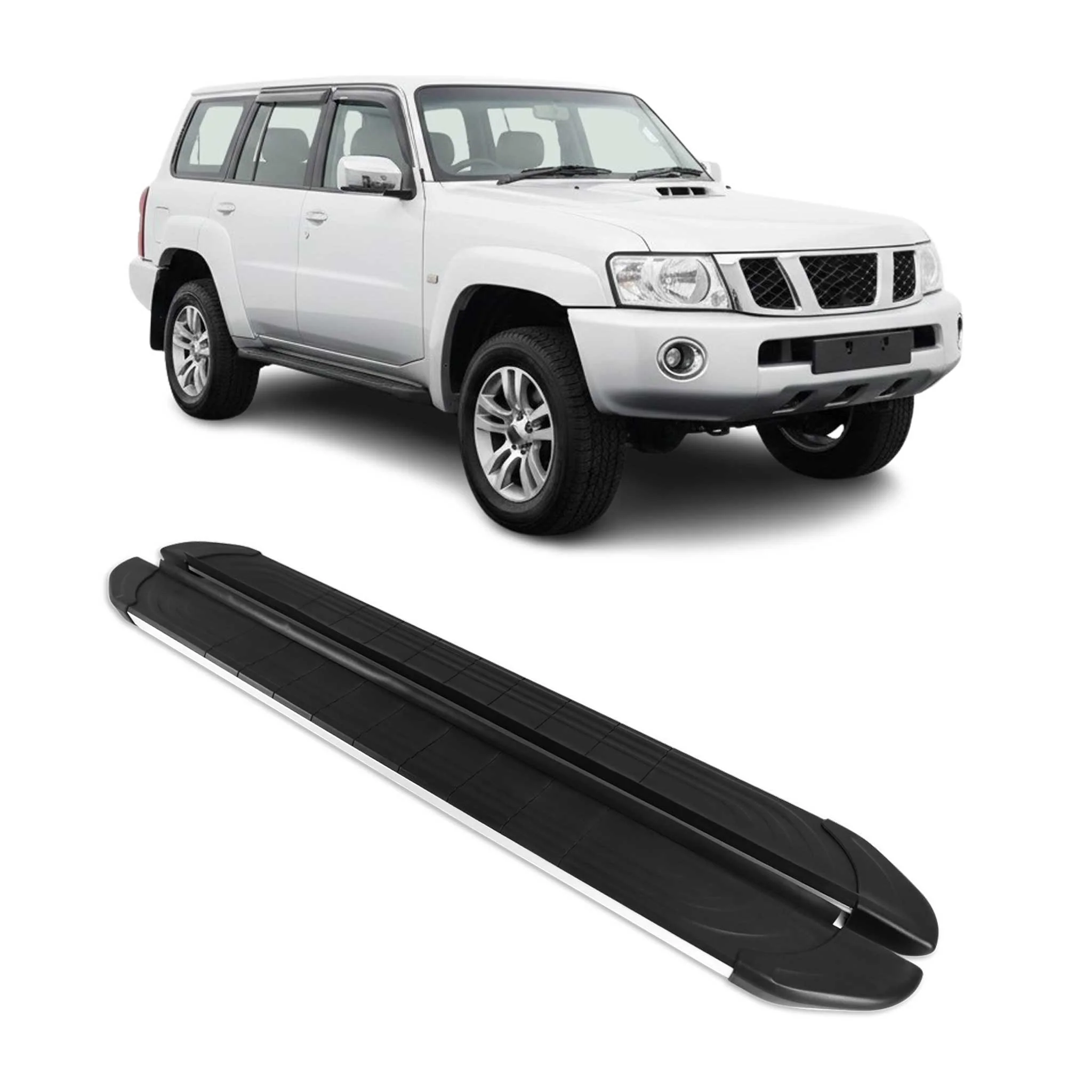 Trittbretter Seitenschweller für Nissan Patrol 2010-2024 Aluminium Schwarz Grau