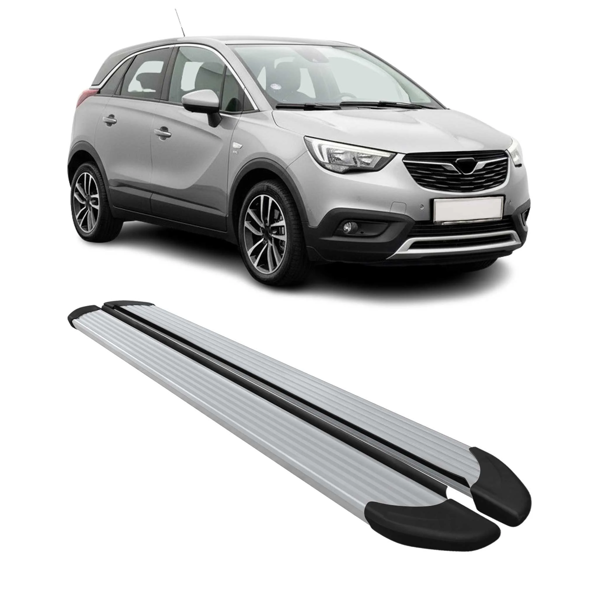 Seitenschweller Trittbretter Schweller für Opel Crossland X 2017-2024 Alu Grau