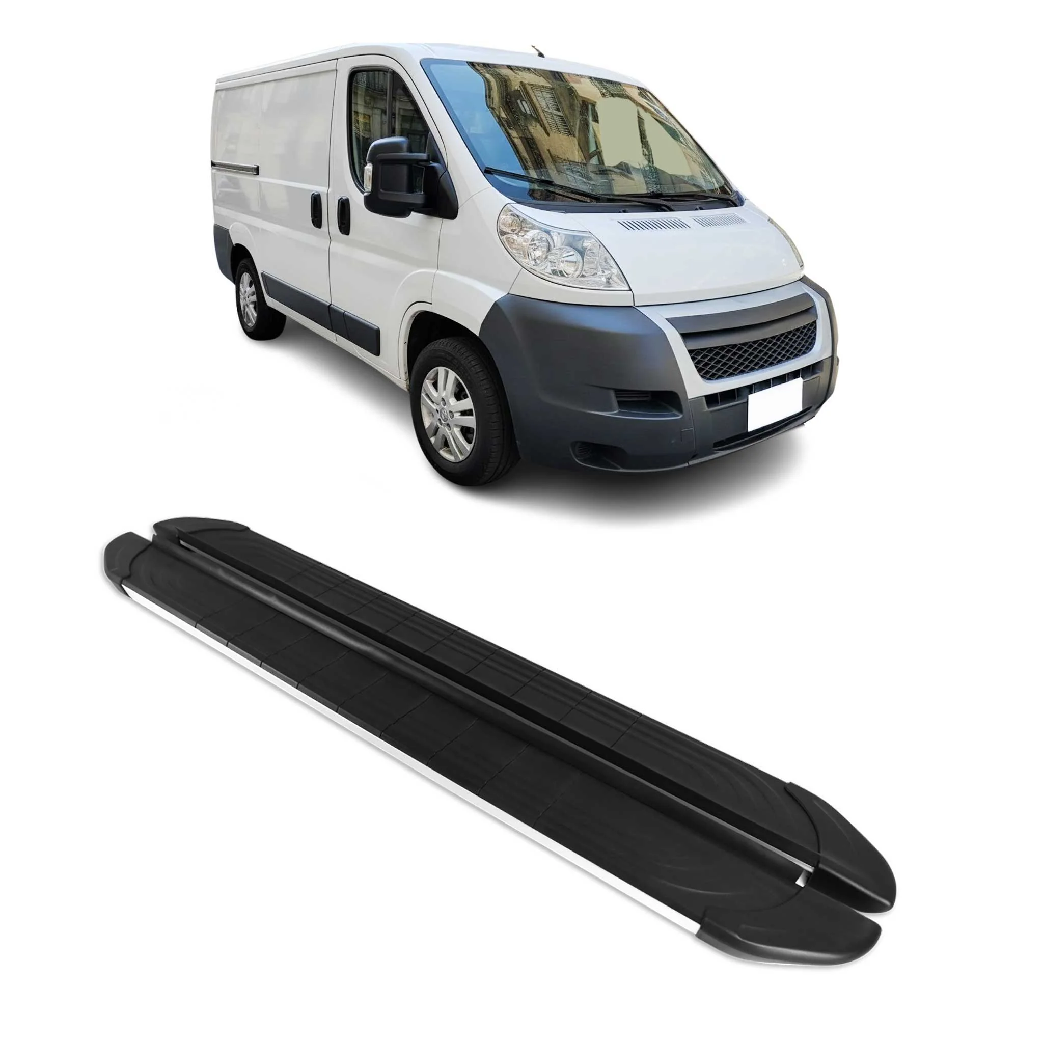 Trittbretter Seitenschweller für Peugeot Boxer 2006-2026 L1 Alu Schwarz Grau