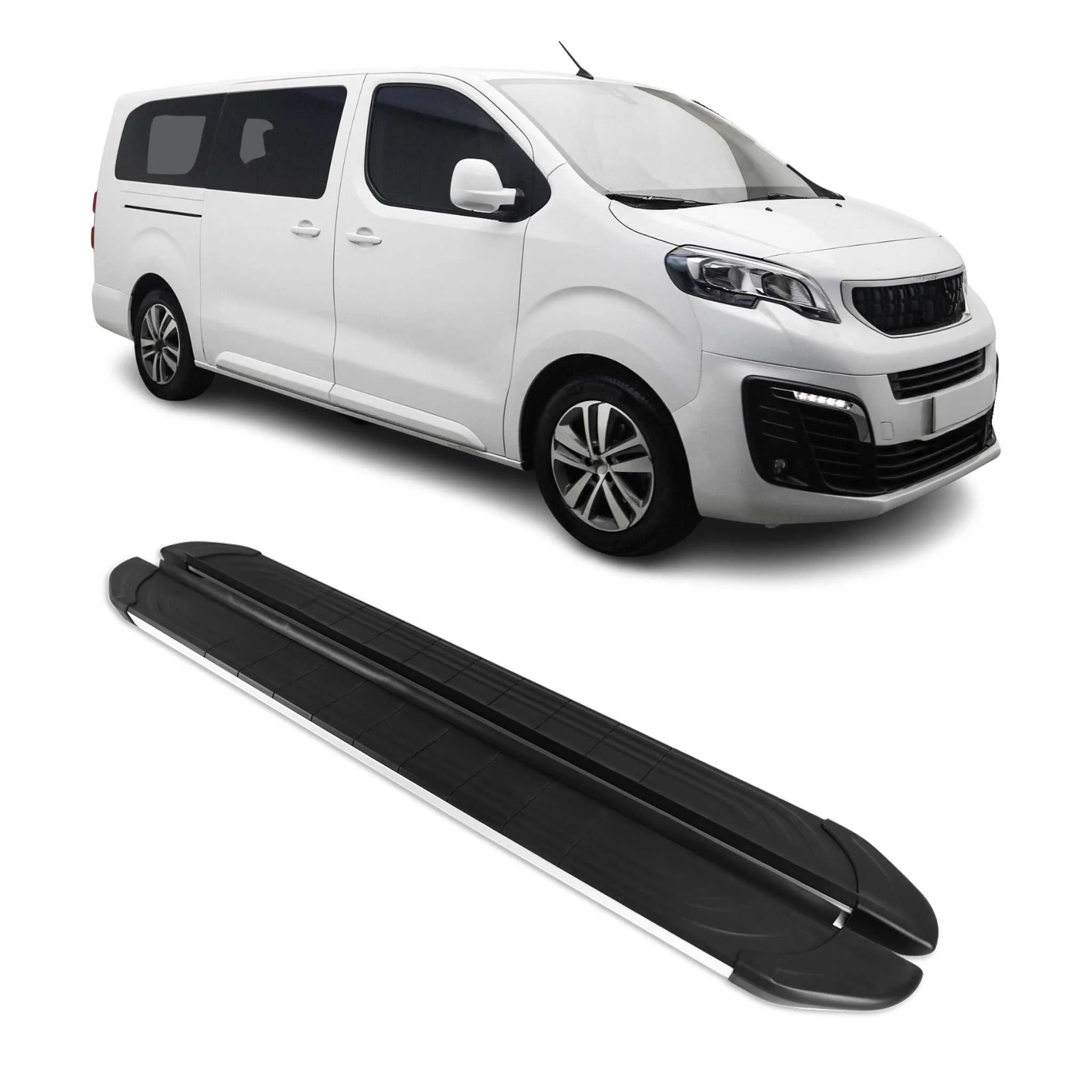 Trittbretter Seitenschweller für Peugeot Expert Traveller 2016-26 L1 Schwarz Alu