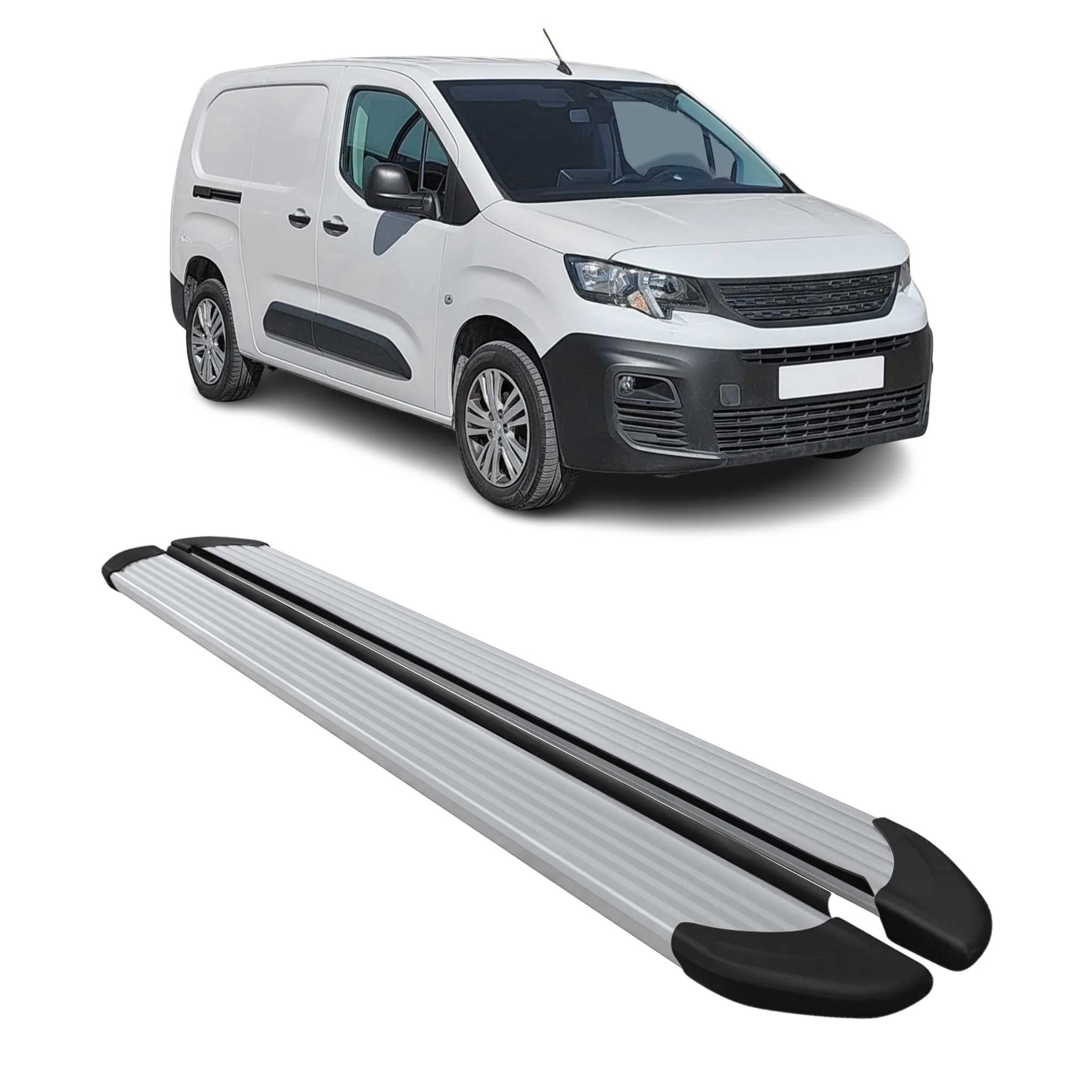Trittbretter Seitenschweller für Peugeot Partner 2018-2026 Van L2 Alu Silber 2x