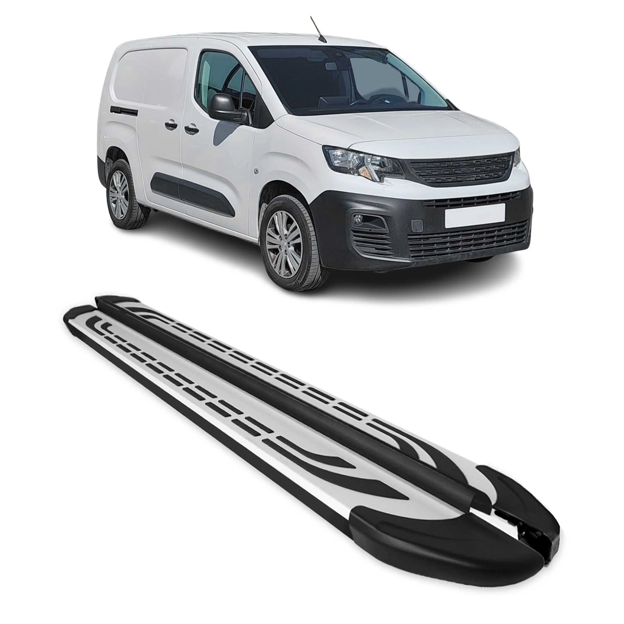 Trittbretter Seitenschweller für Peugeot Partner 2018-2026 Van L2 Silber Schwarz