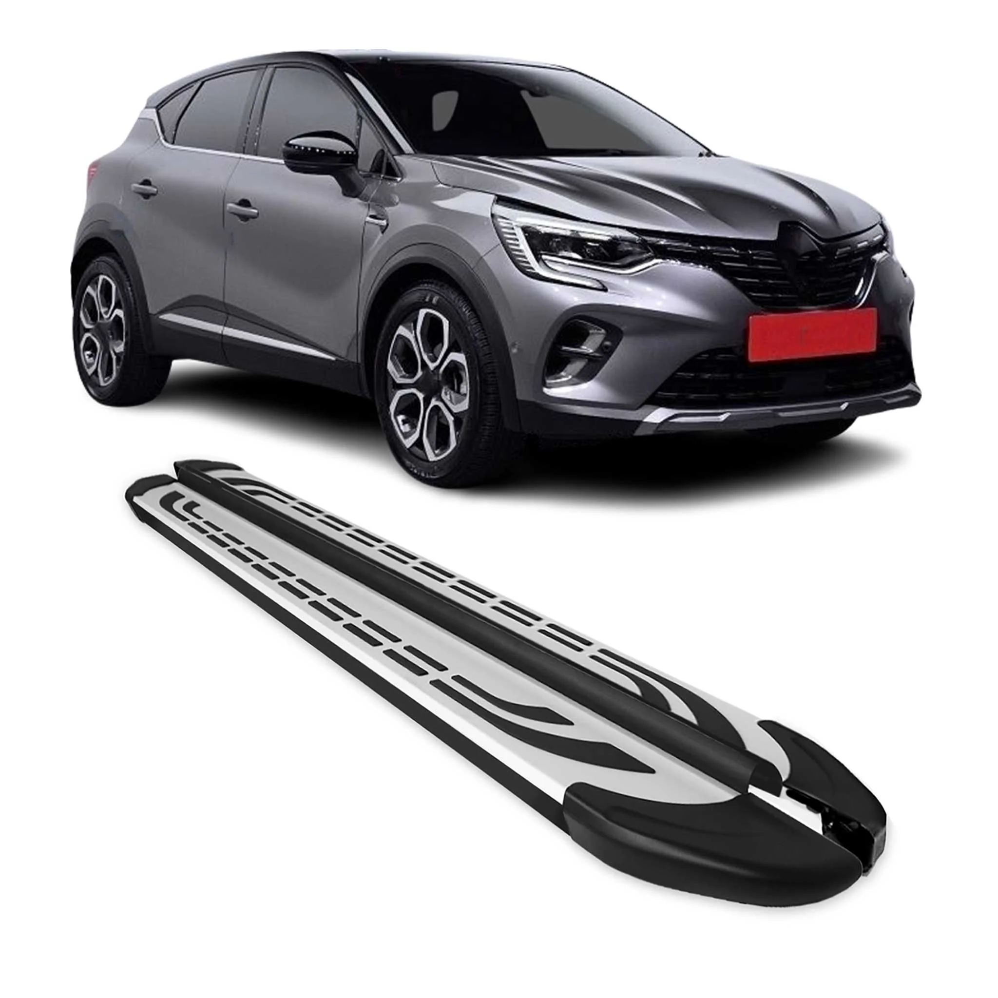 Trittbretter Seitenschweller für Renault Captur 2019-2026 Silber Schwarz 2 tlg