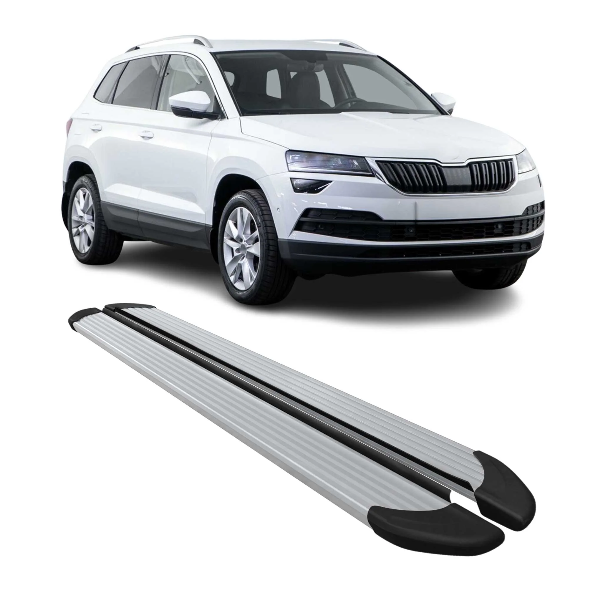 Trittbretter Seitenschweller für Skoda Karoq 2017-2026 Aluminium Silber 2 tlg