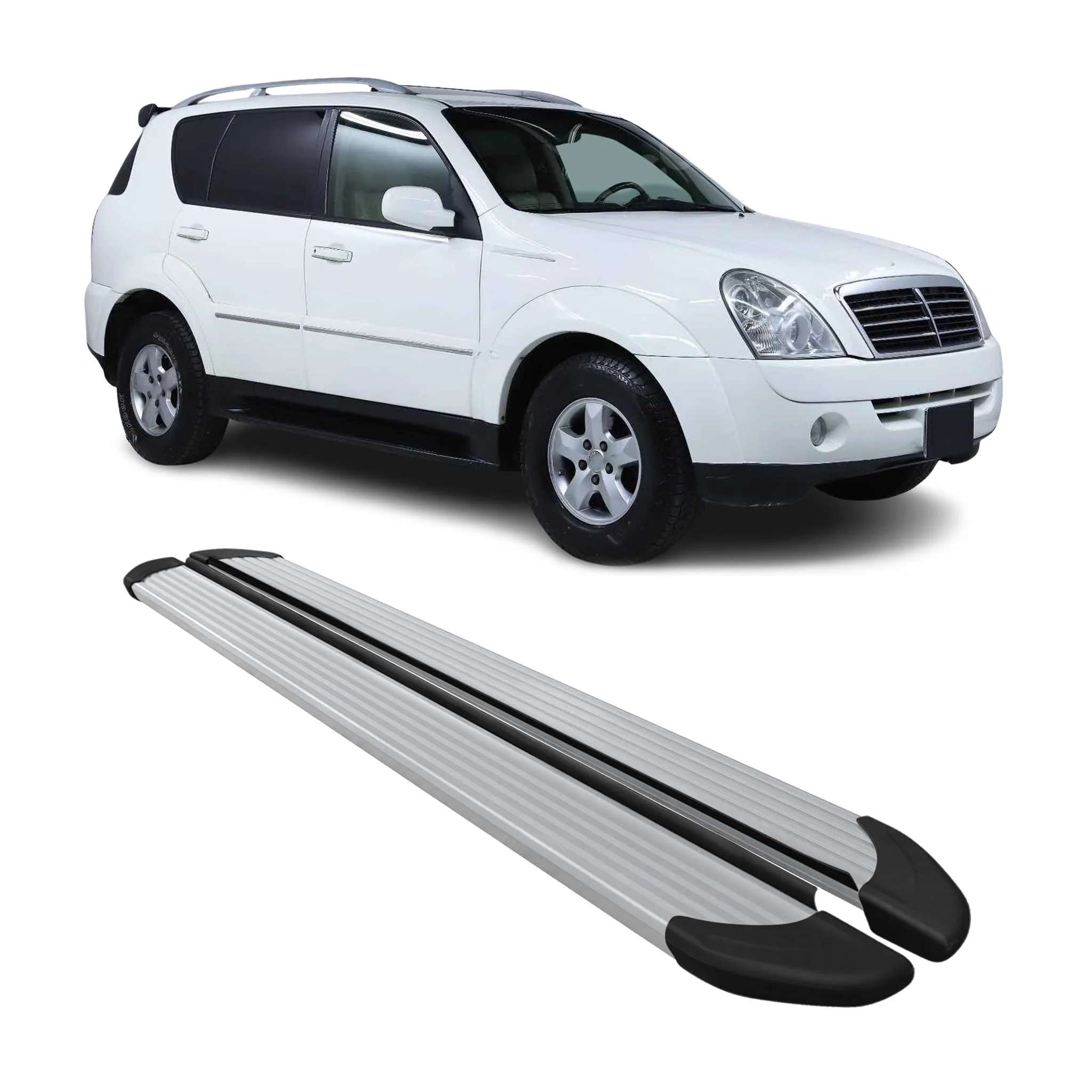 Seitenschweller Trittbretter Schweller für Ssangyong Rexton 2005-2012 Alu Grau