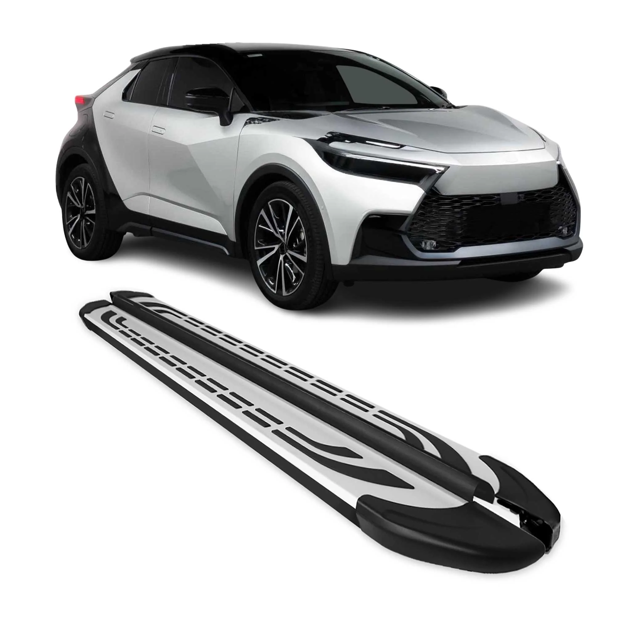 Trittbretter Seitenschweller für Toyota C-HR AX20 2023-2026 Schwarz Alu
