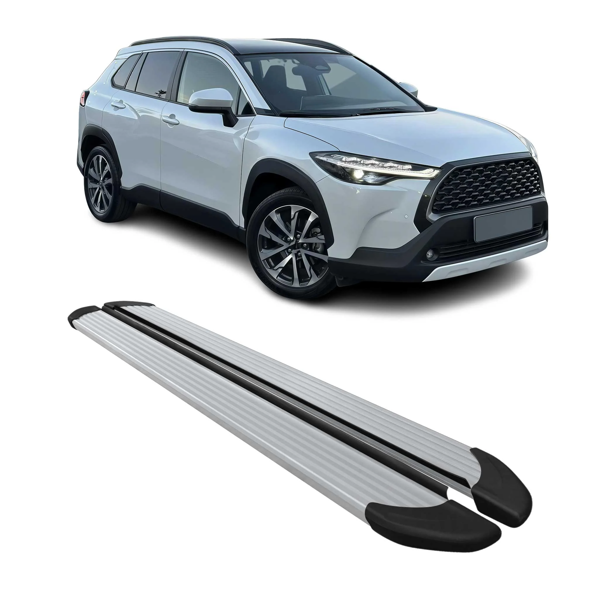 Trittbretter Seitenschweller für Toyota Corolla Cross 2021-2026 Alu Silber 2 tlg