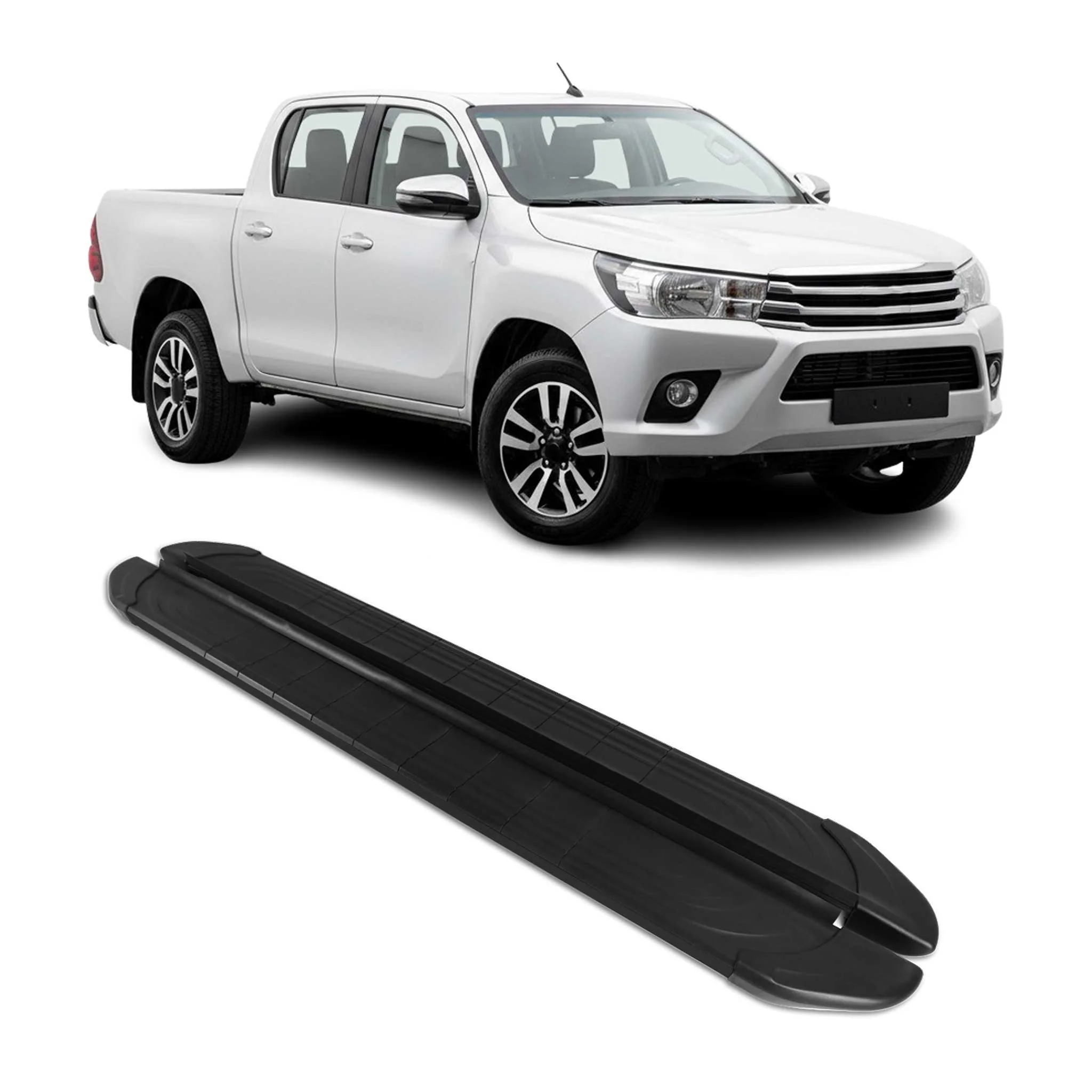 Trittbretter Seitenschweller für Toyota Hilux DoubleCab 2015-2026 Alu Schwarz 2x