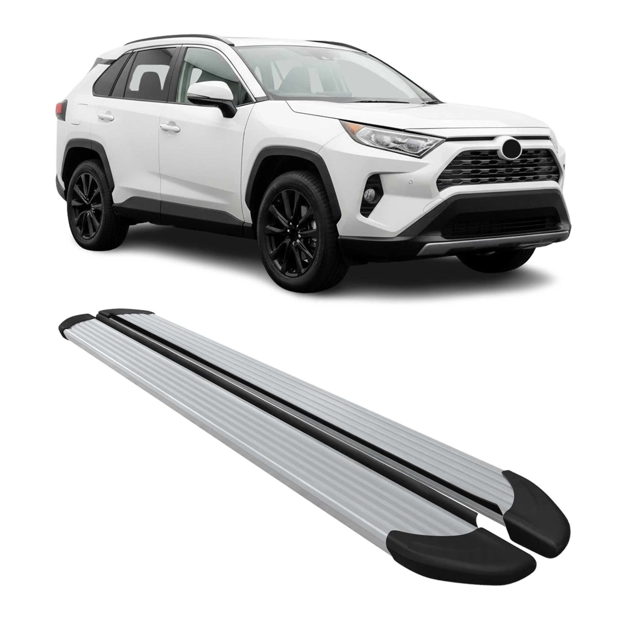 Trittbretter Seitenschweller für Toyota RAV4 Hybrid 2019-2025 Alu Silber 2 tlg