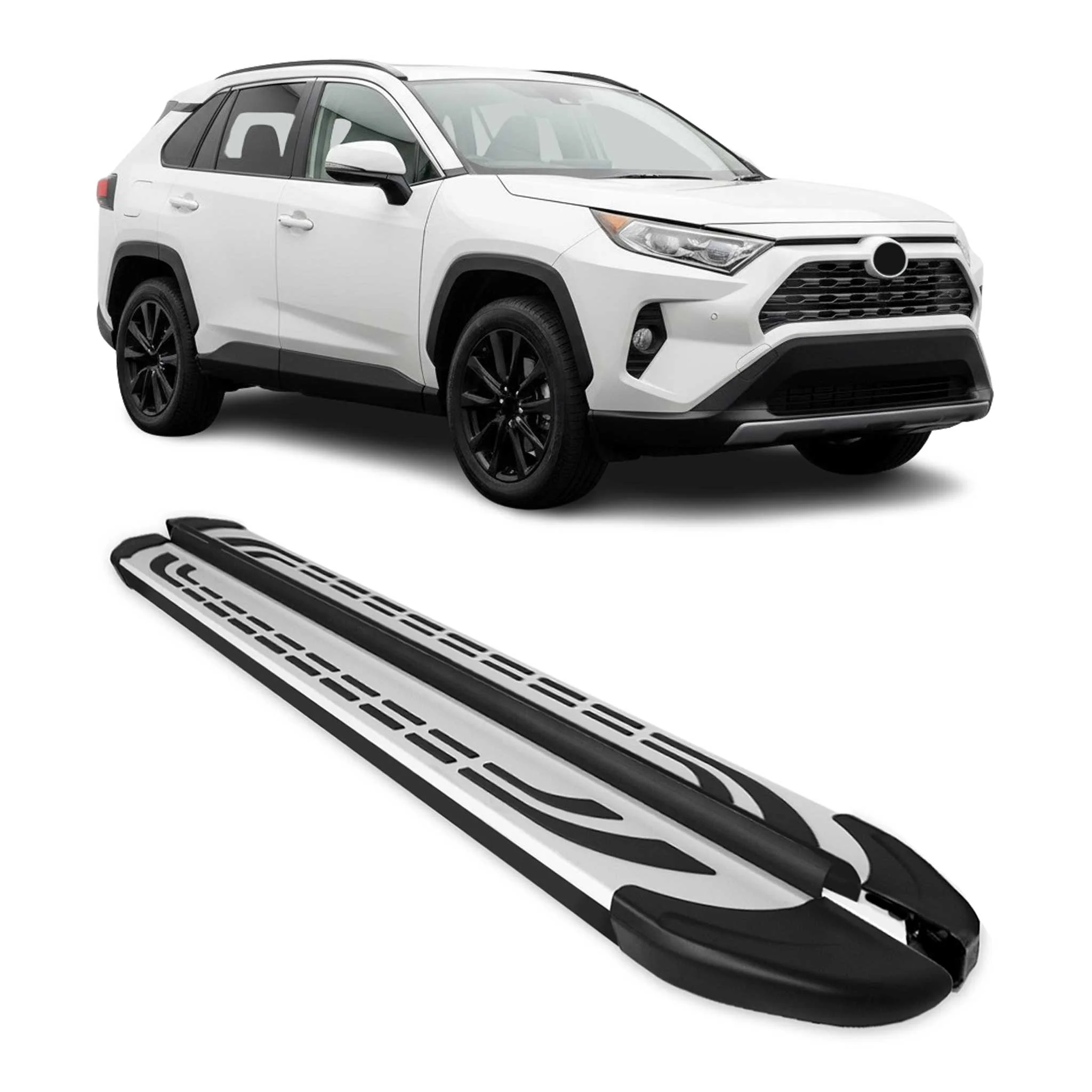 Trittbretter Seitenschweller für Toyota RAV4 Hybrid 2019-2025 Silber Schwarz 2x