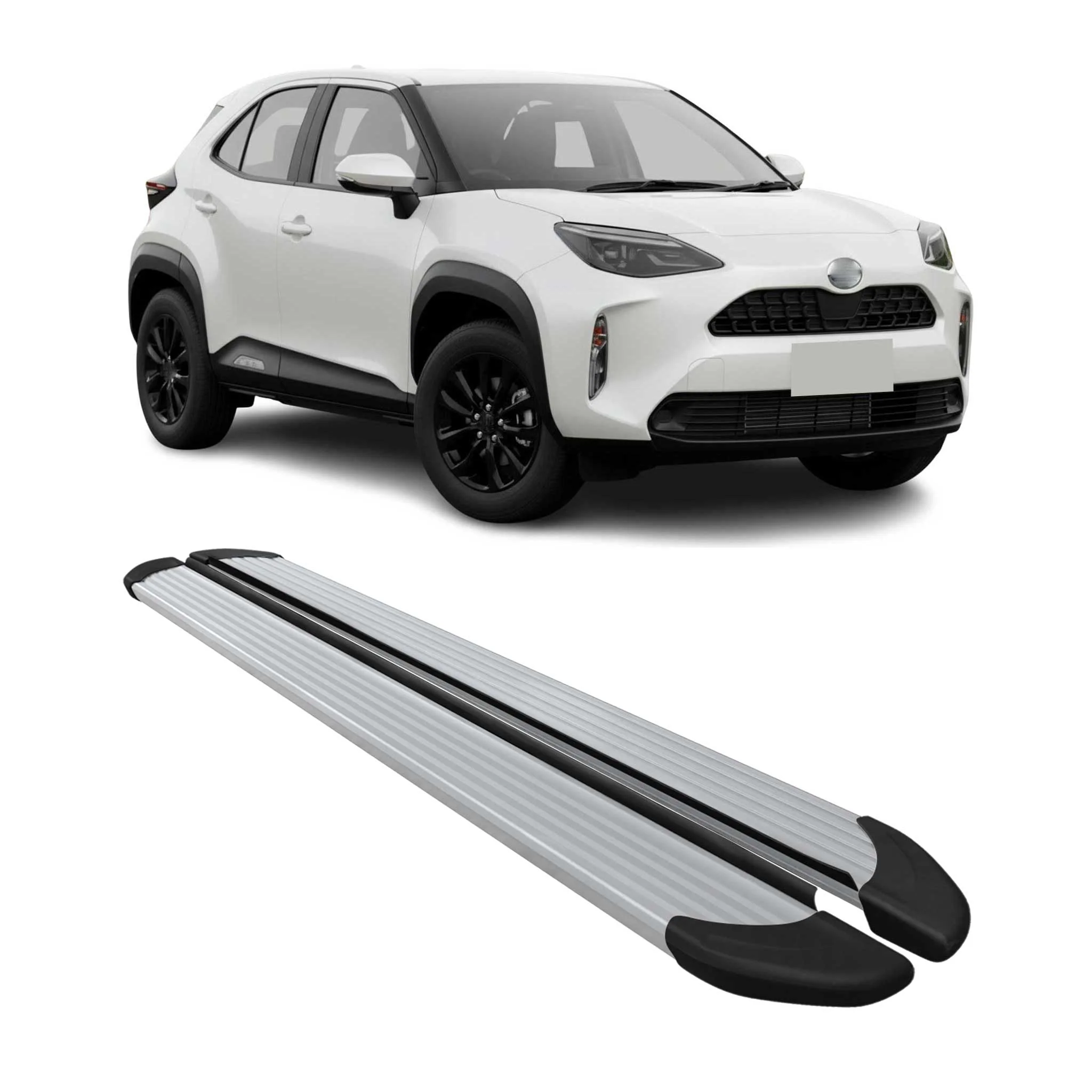 Trittbretter Seitenschweller für Toyota Yaris Cross 2021-2026 Alu Silber 2 tlg