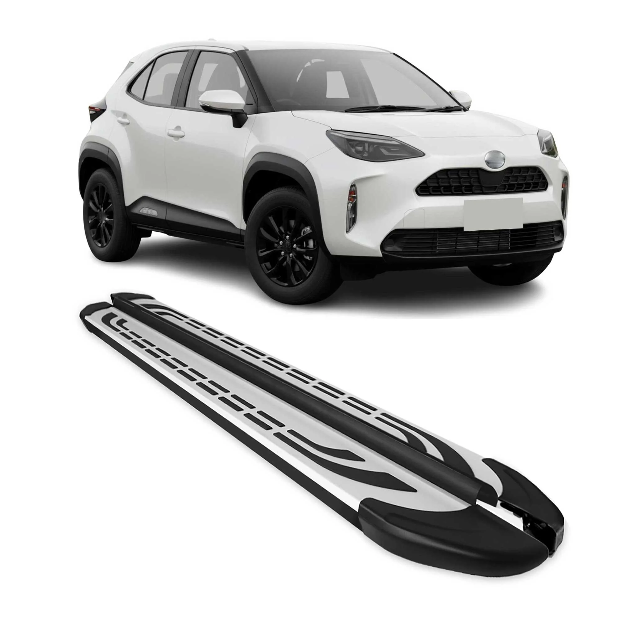 Trittbretter Seitenschweller für Toyota Yaris Cross 2021-2026 Silber Schwarz 2x