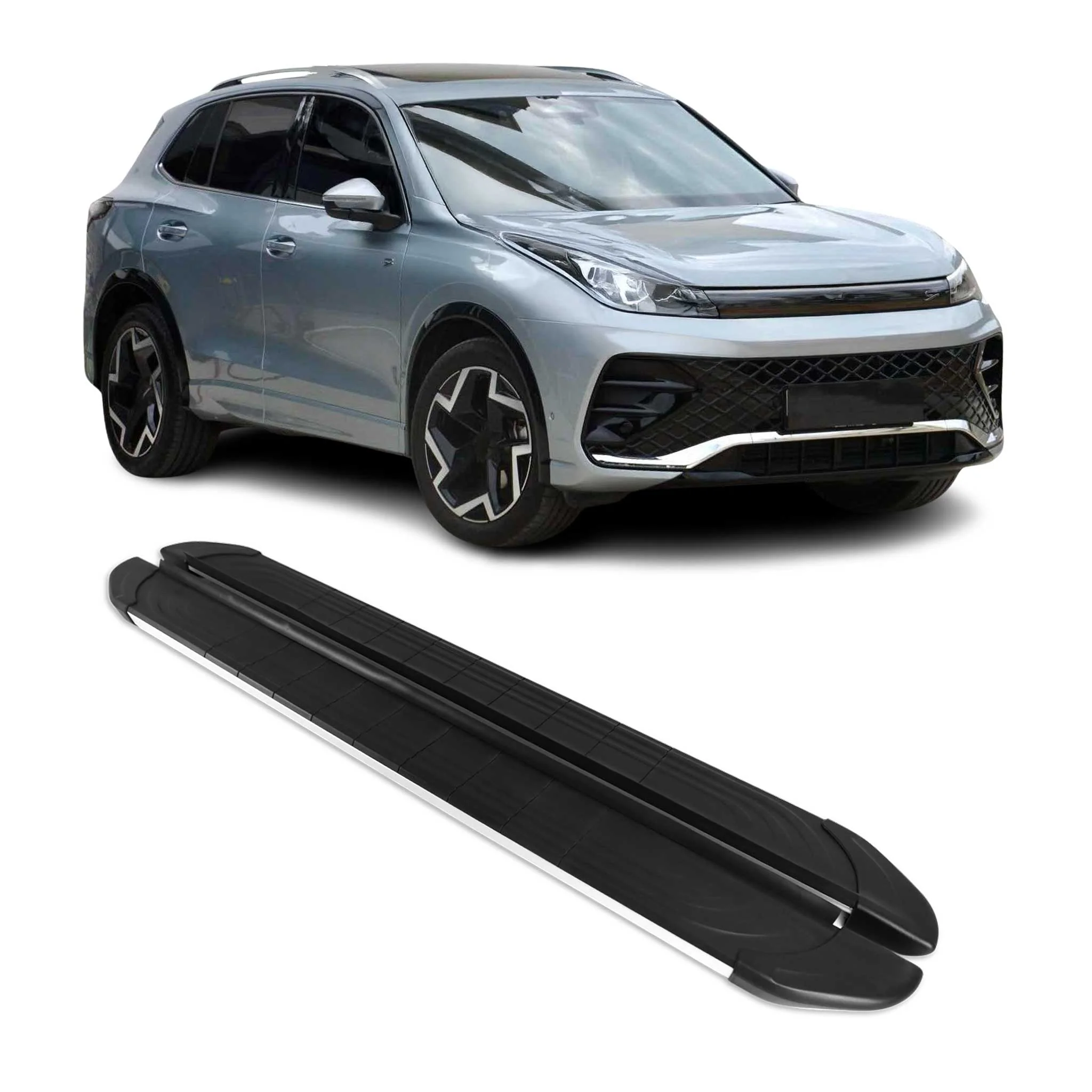 Trittbretter Seitenschweller für VW Tiguan mk3 2024-2026 Alu Schwarz Silber
