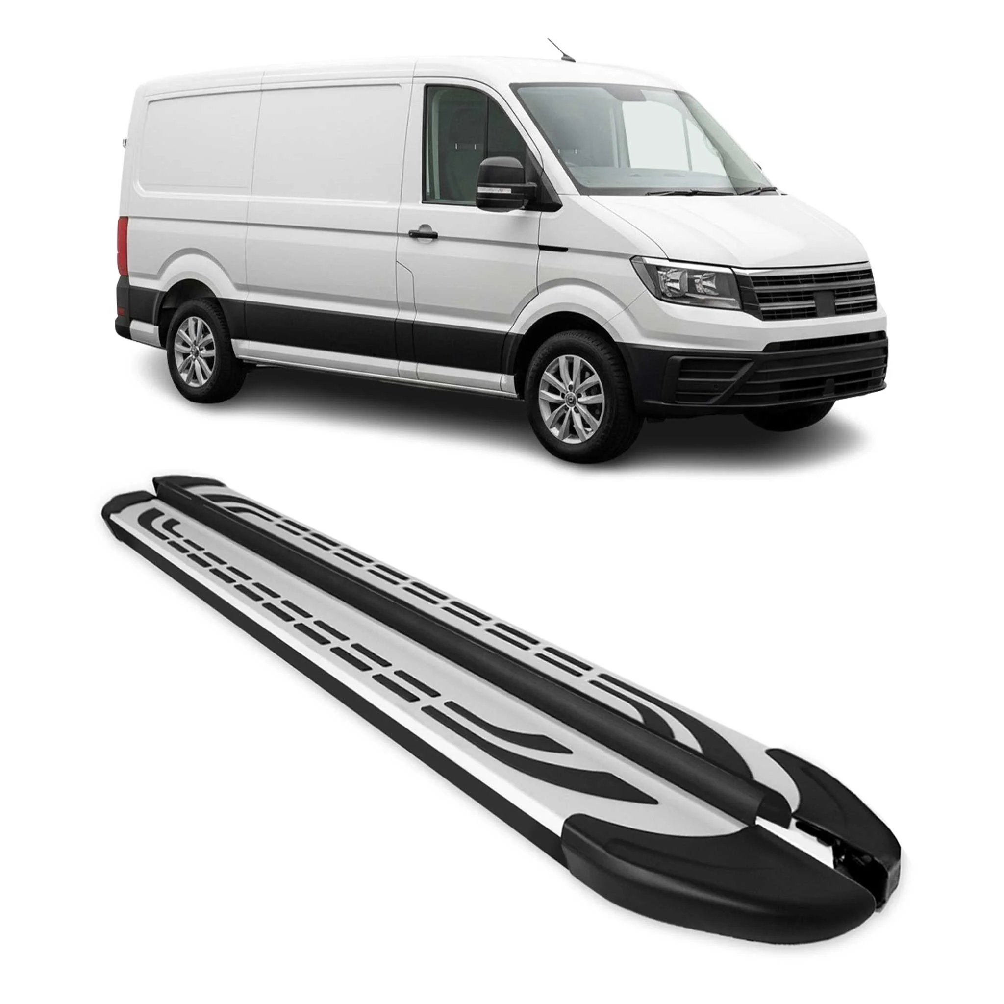Trittbretter Seitenschweller für VW Crafter 2017-2026 L1 Silber Schwarz 2 tlg