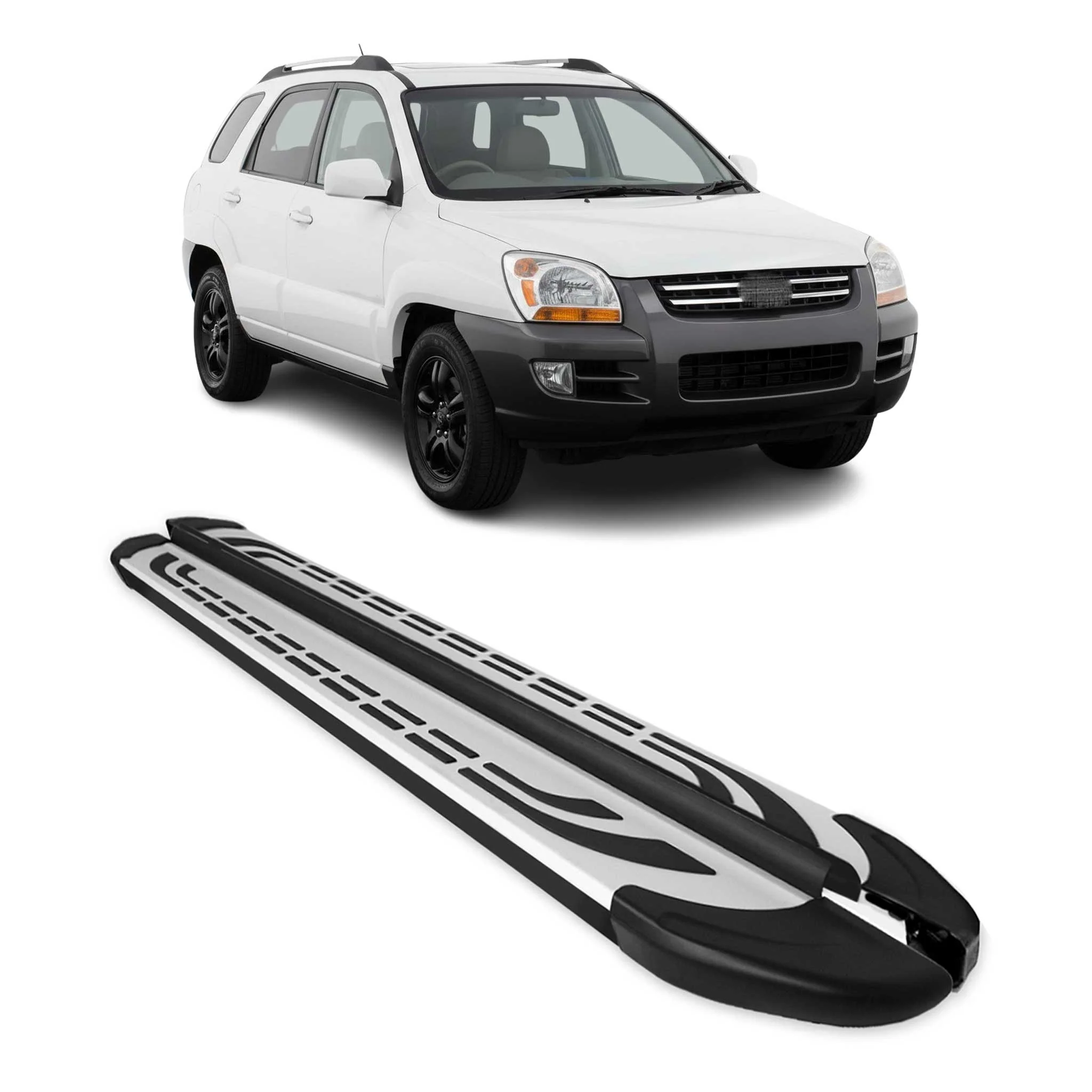 Trittbretter Seitenschweller Seitenbretter für Kia Sportage 2004-10 Alu Schwarz