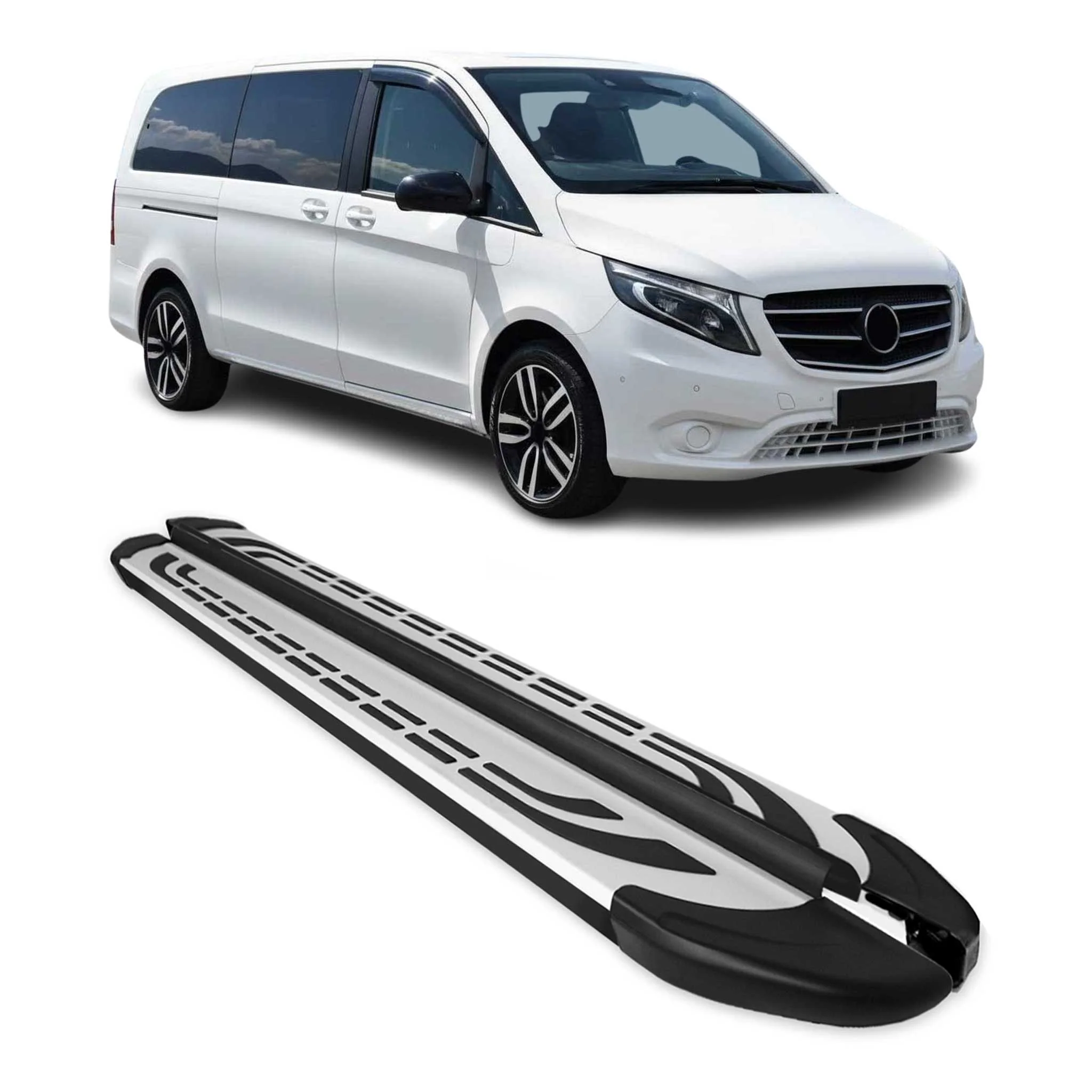 Trittbretter Schweller Seitenbretter für Mercedes Vito L3 2014-2026 Alu Schwarz