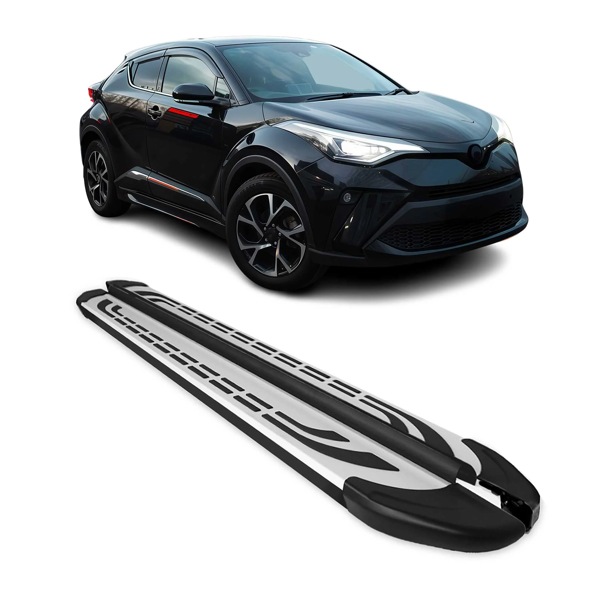 Trittbretter Seitenschweller Seitenbretter für Toyota C-HR 2016-2023 Alu Schwarz