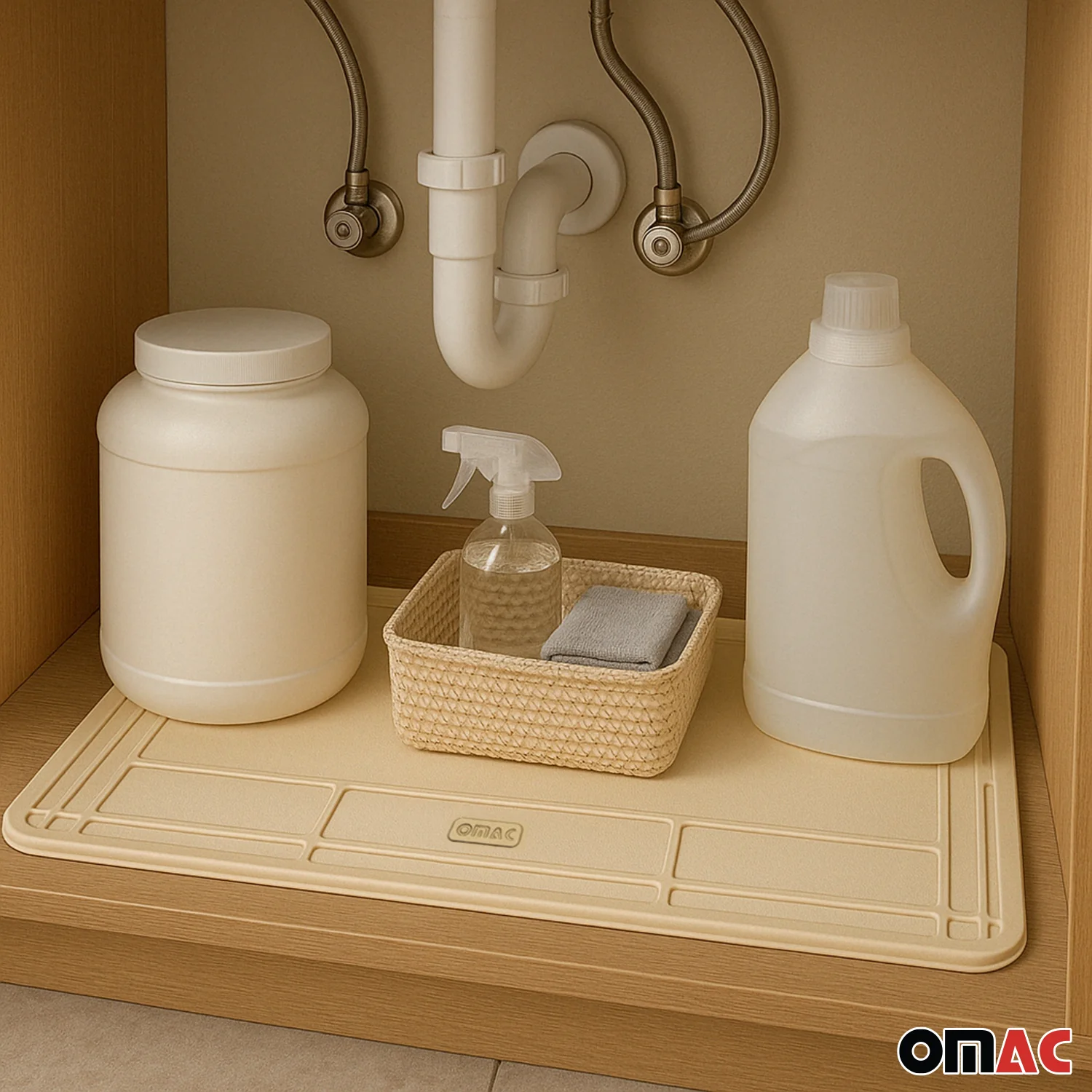 Wasserschutzmatte Spülenschrank Ecke Schutz Unterschrankausstattung TPE Beige - Image 7