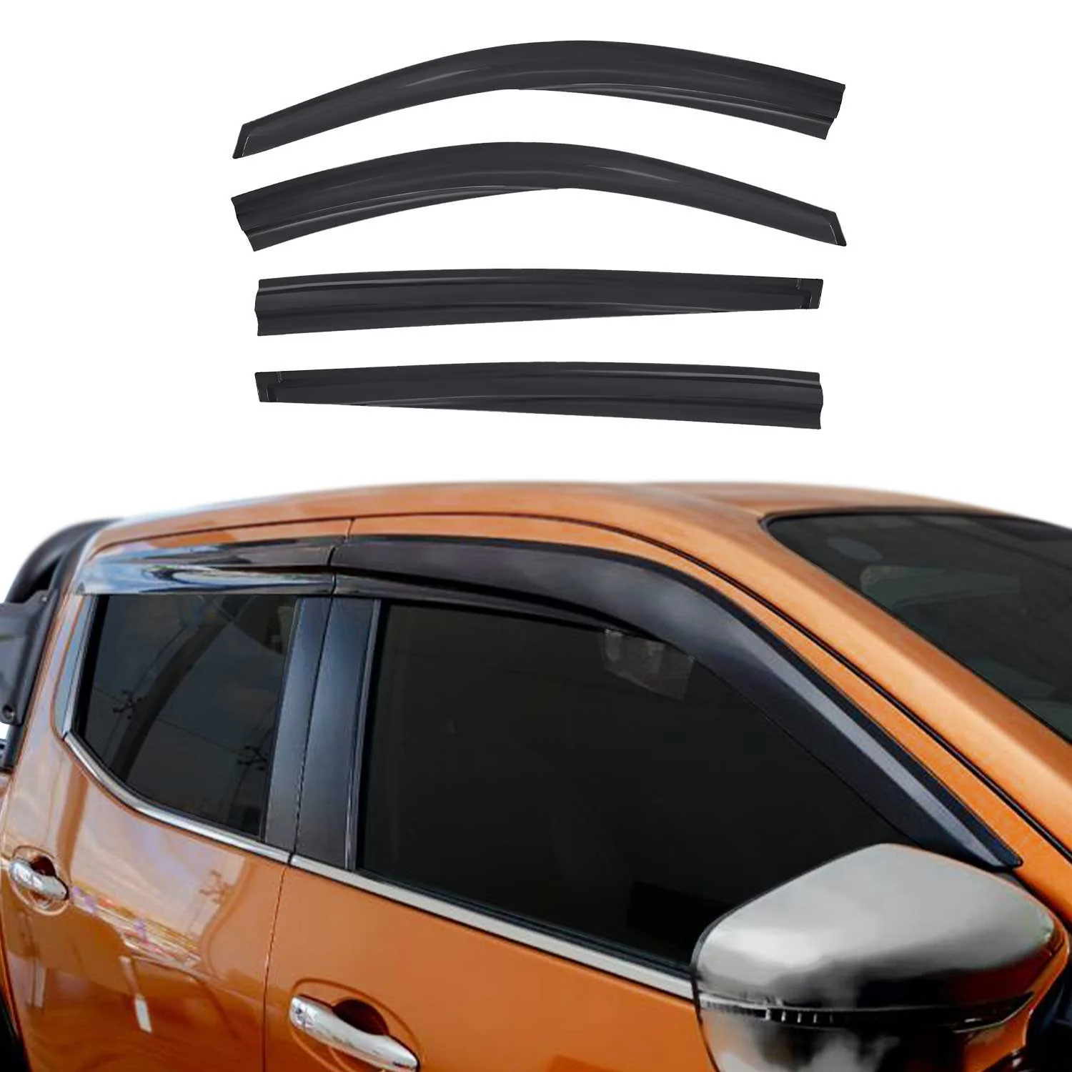 4x Windabweiser Regenabweiser für Mitsubishi L200 2007-2014 Acryl Dunkel